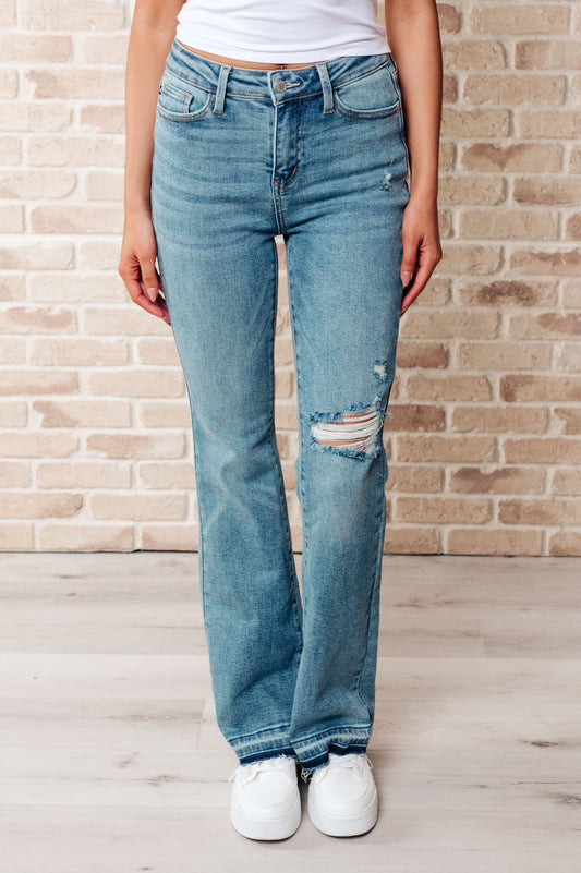 Judy Blue-Isla Mid Rise Distressed Released Hem Bootcut Jeans