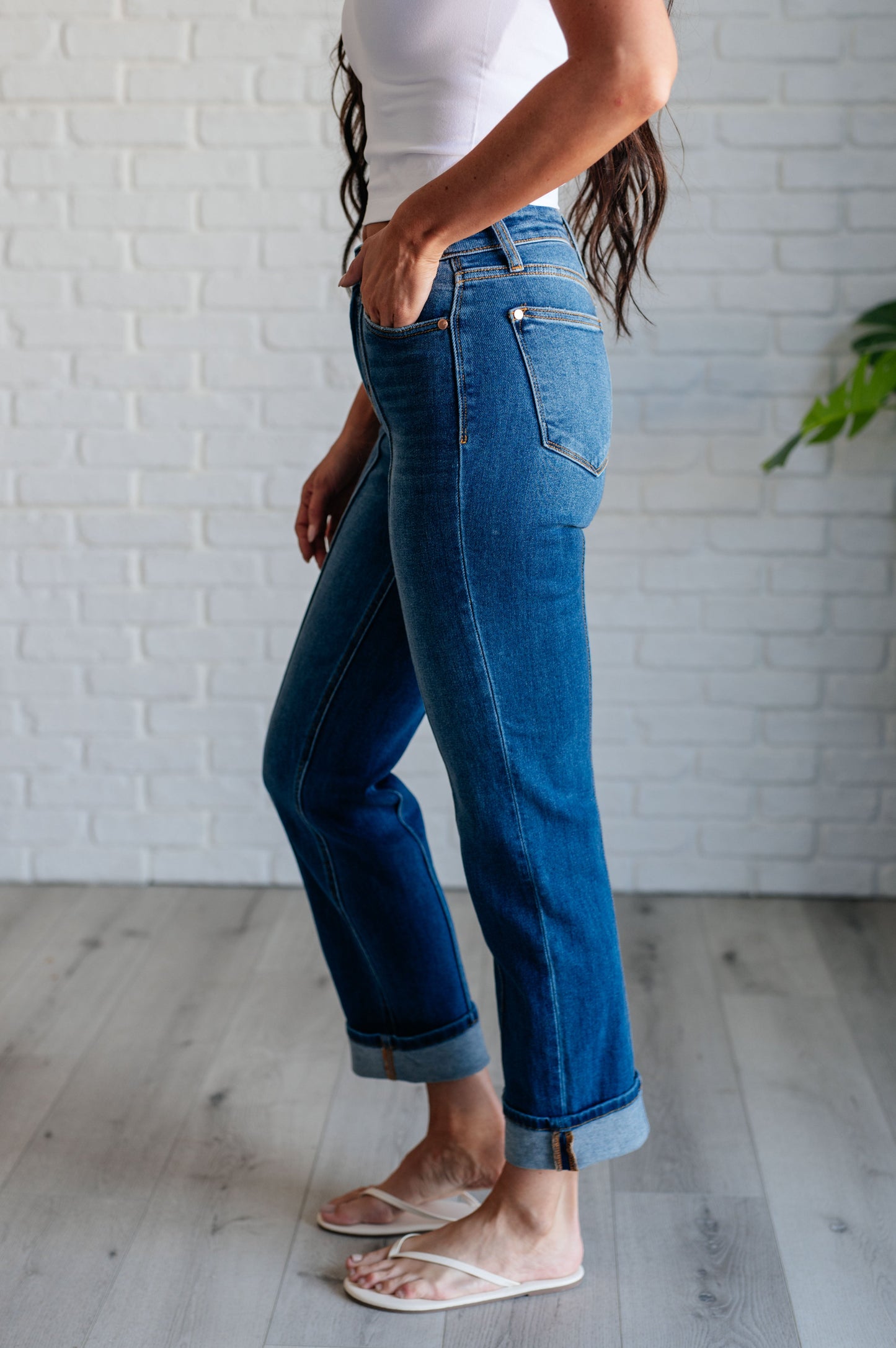 Judy Blue-Campbell High Rise Center Seam Detail Straight Jeans