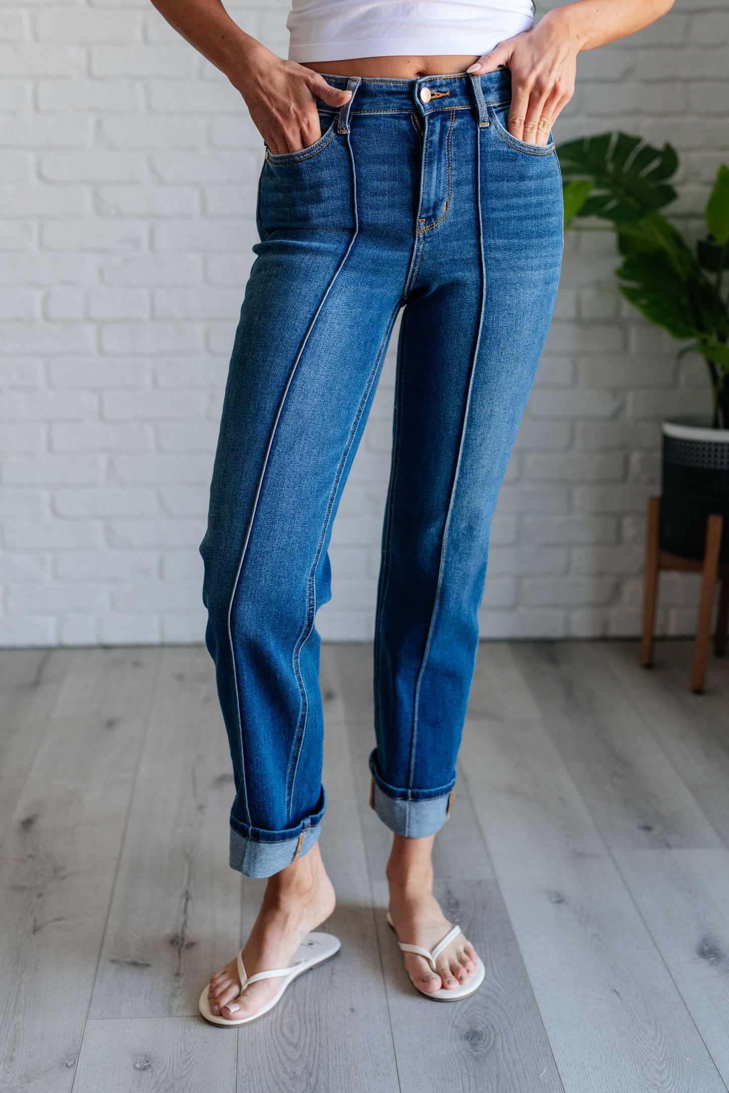 Judy Blue-Campbell High Rise Center Seam Detail Straight Jeans