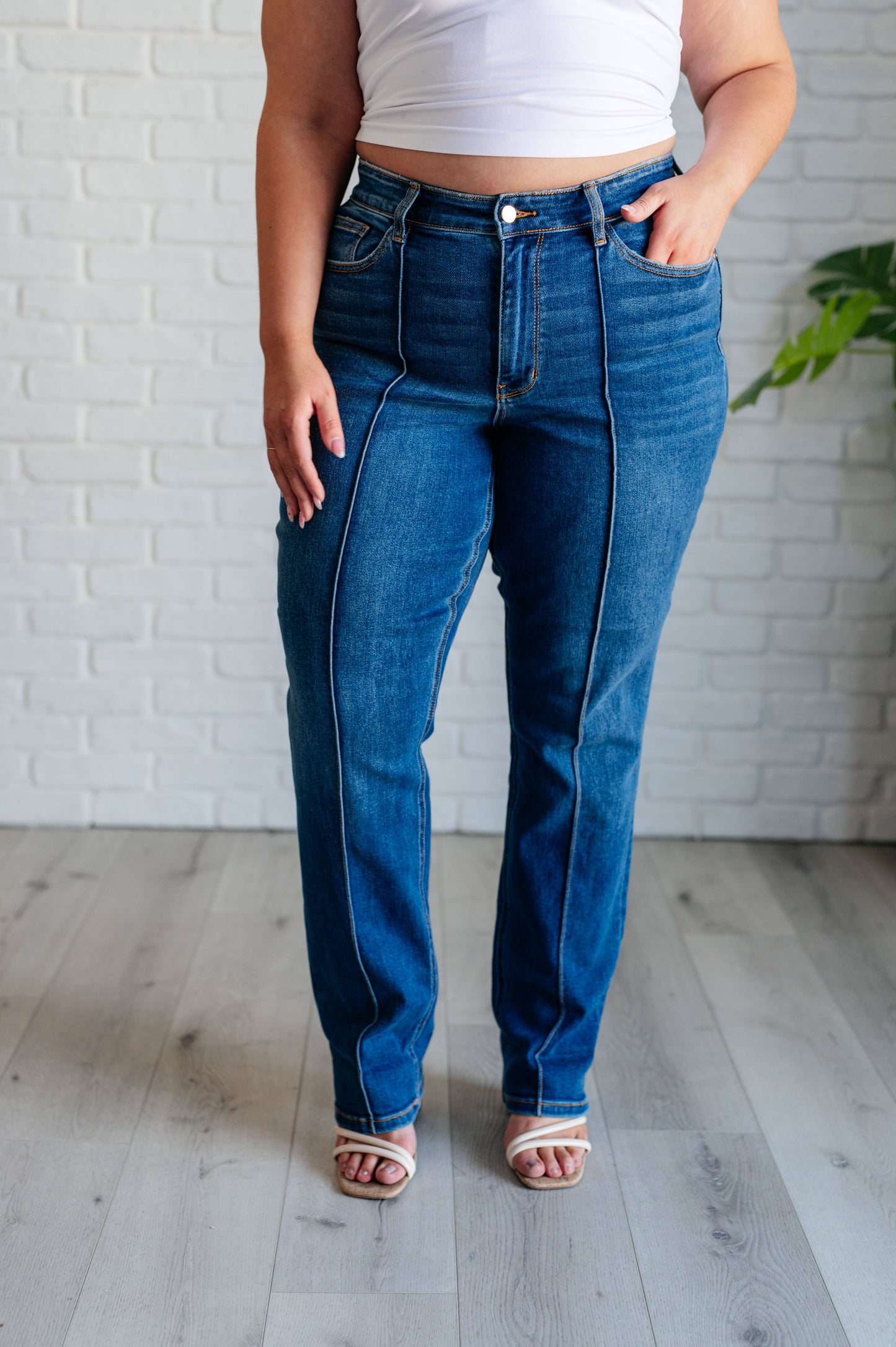 Judy Blue-Campbell High Rise Center Seam Detail Straight Jeans