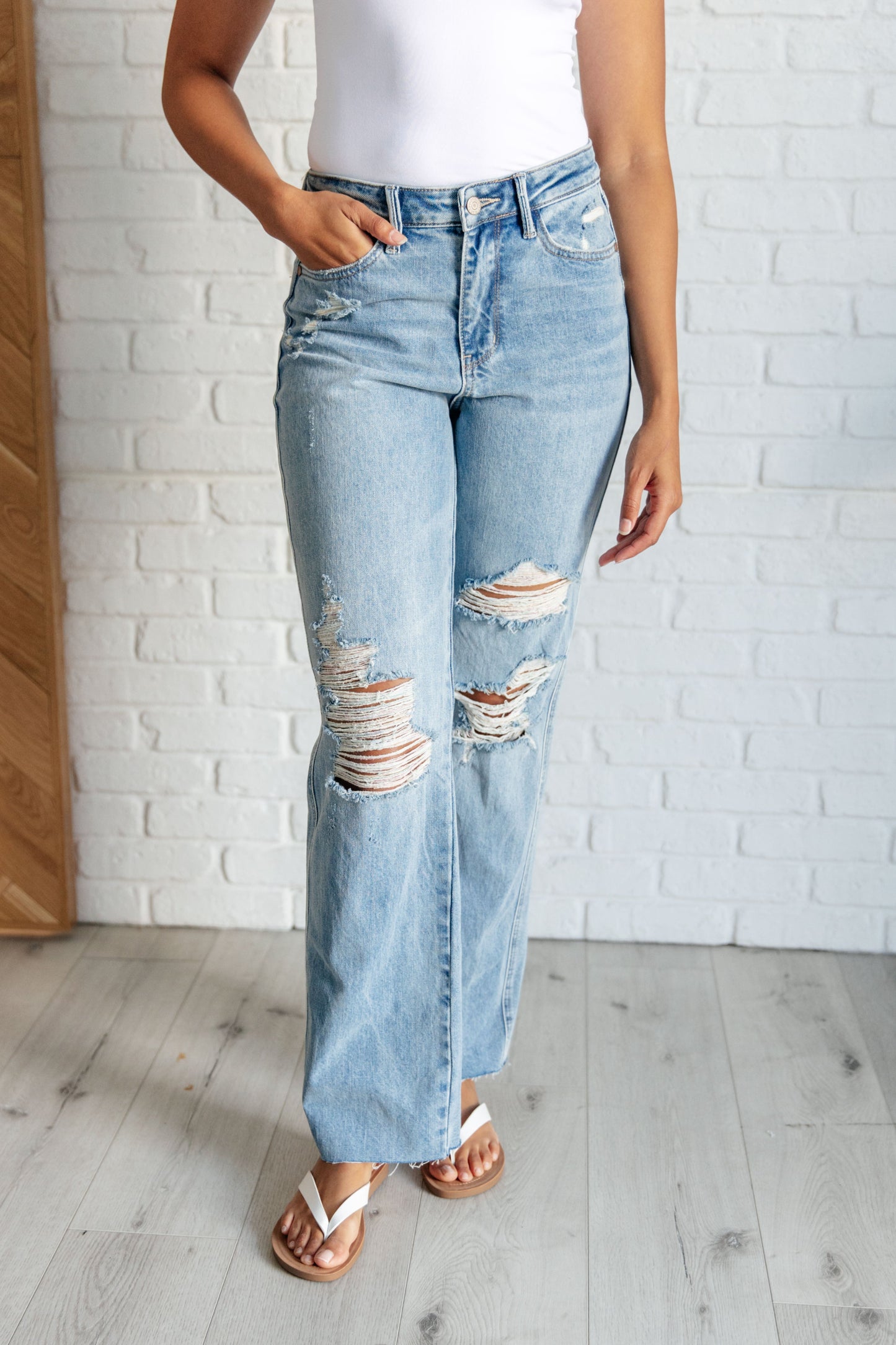 Judy Blue-Ramona High Rise Rigid Magic Destroyed Straight Jeans