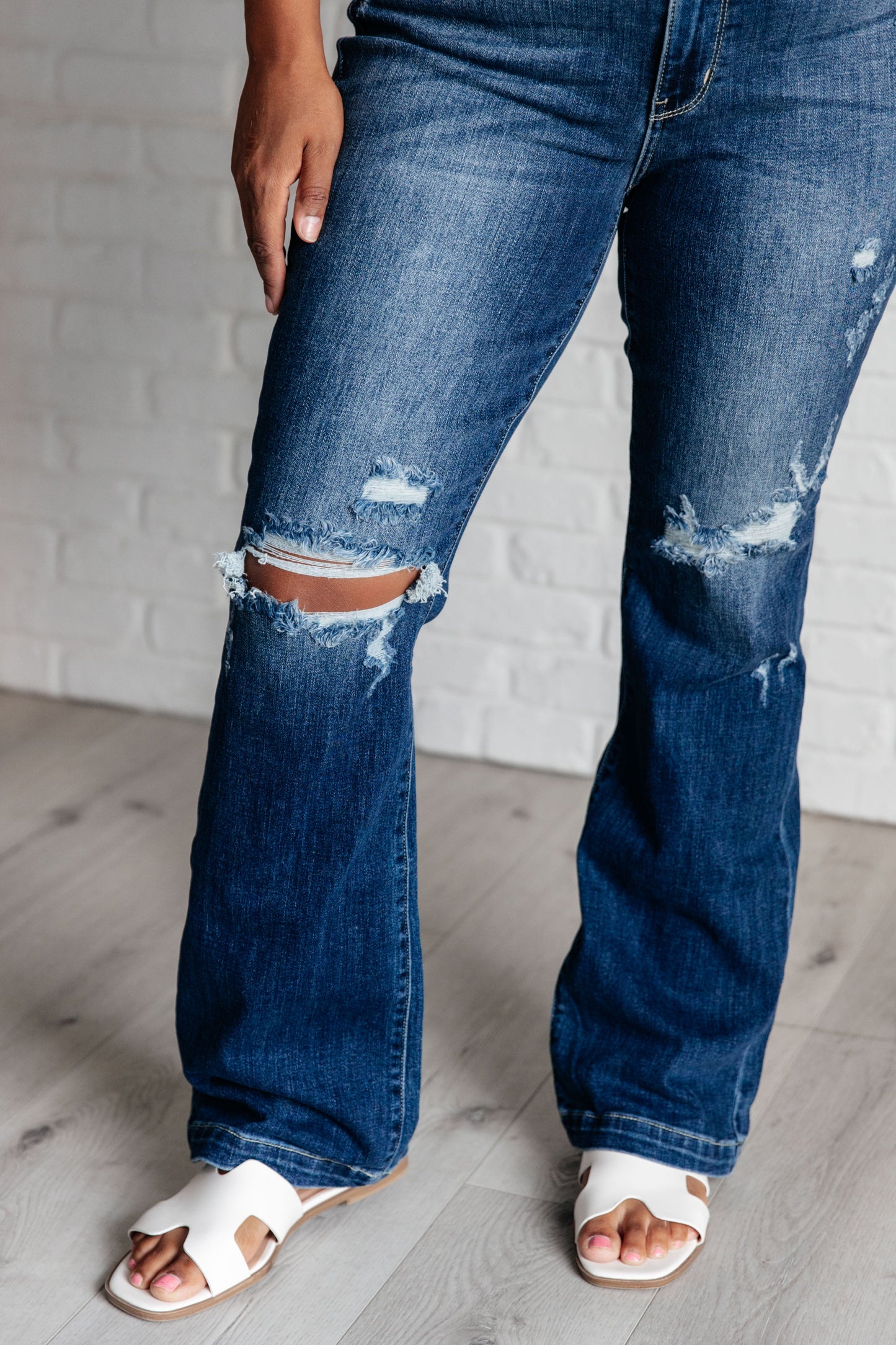 Judy Blue-Mila Mid Rise Distressed Bootcut Jeans