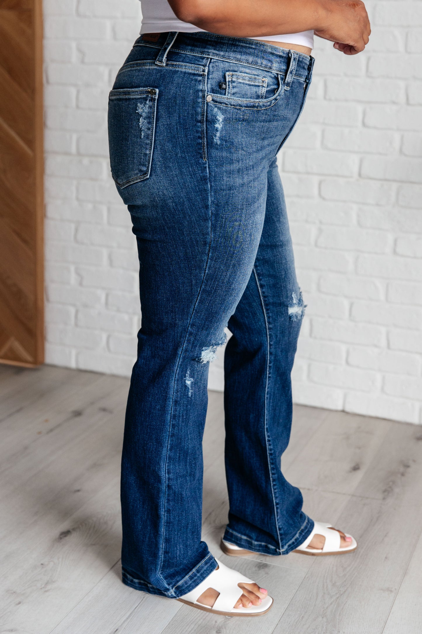 Judy Blue-Mila Mid Rise Distressed Bootcut Jeans