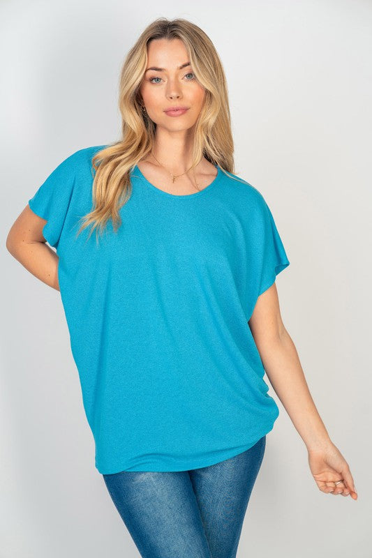 Short Sleeve Dolman Top in Turquoise