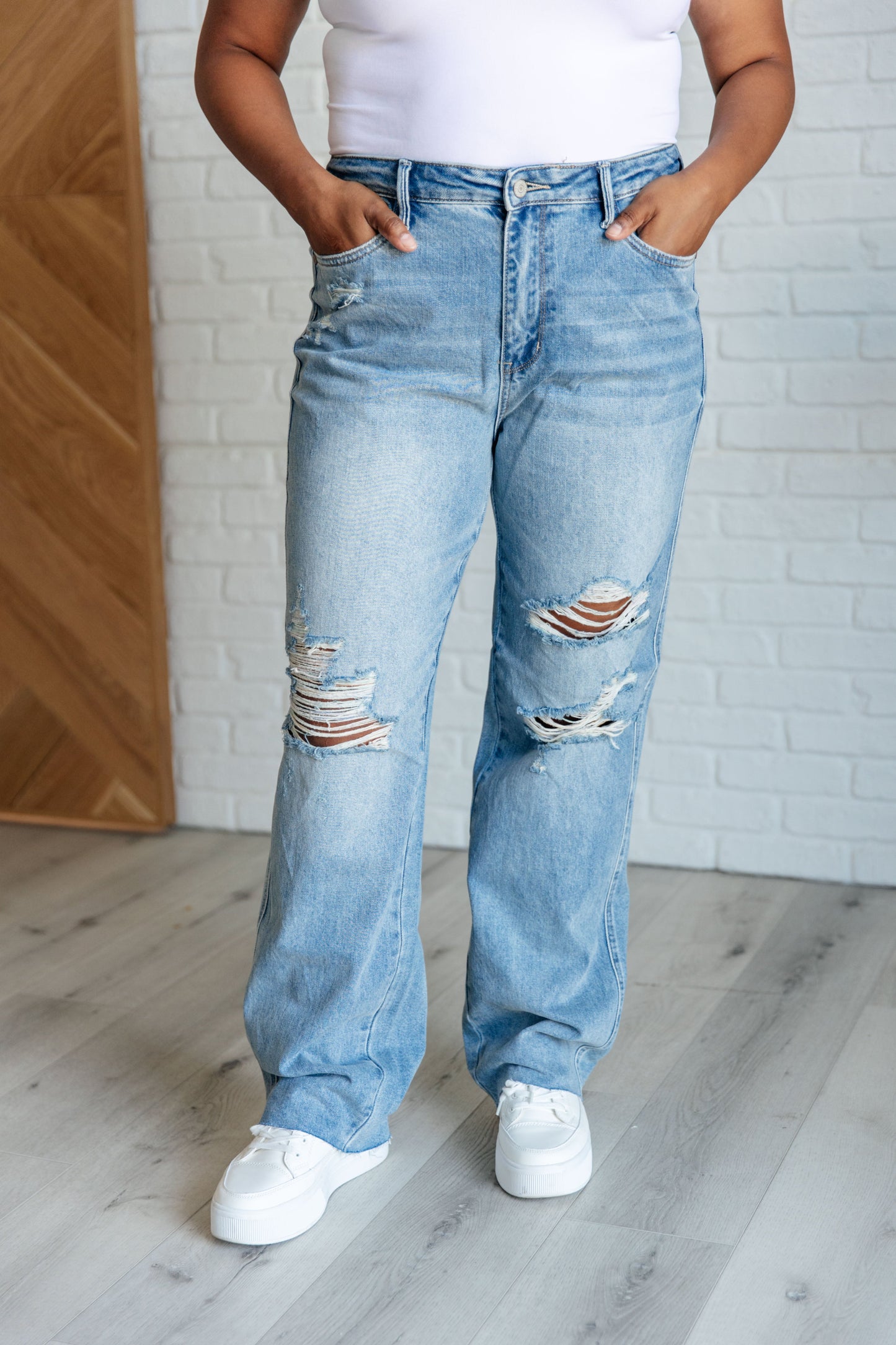 Judy Blue-Ramona High Rise Rigid Magic Destroyed Straight Jeans