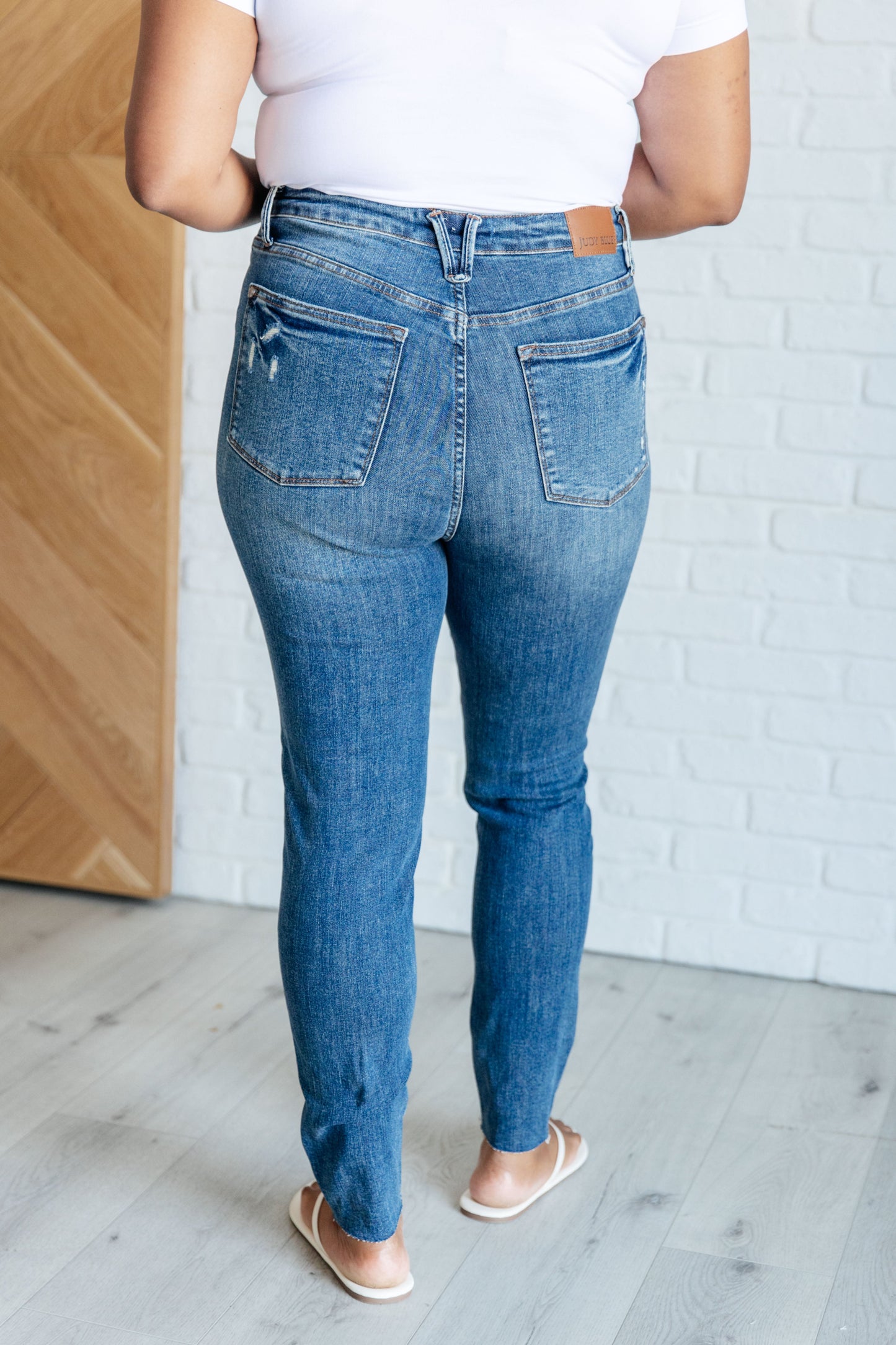 Judy Blue -Alba High Rise Control Top Distressed Hem Skinny Jeans