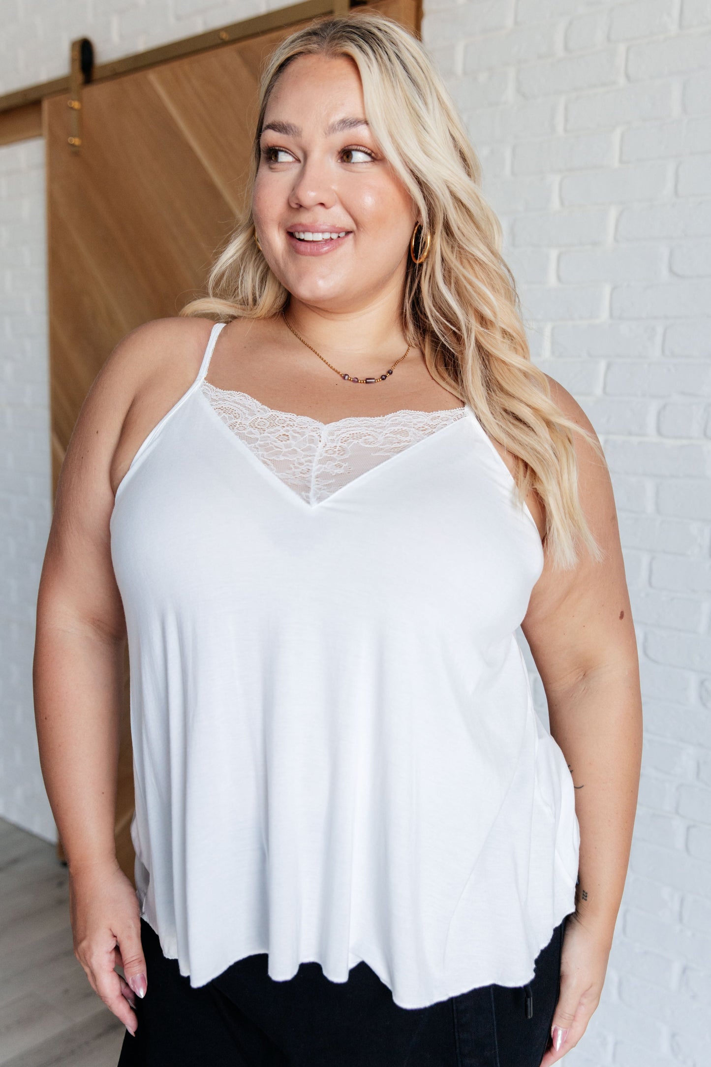 POL-A Gleam in Her Eyes Lace Detail Cami in Ivory