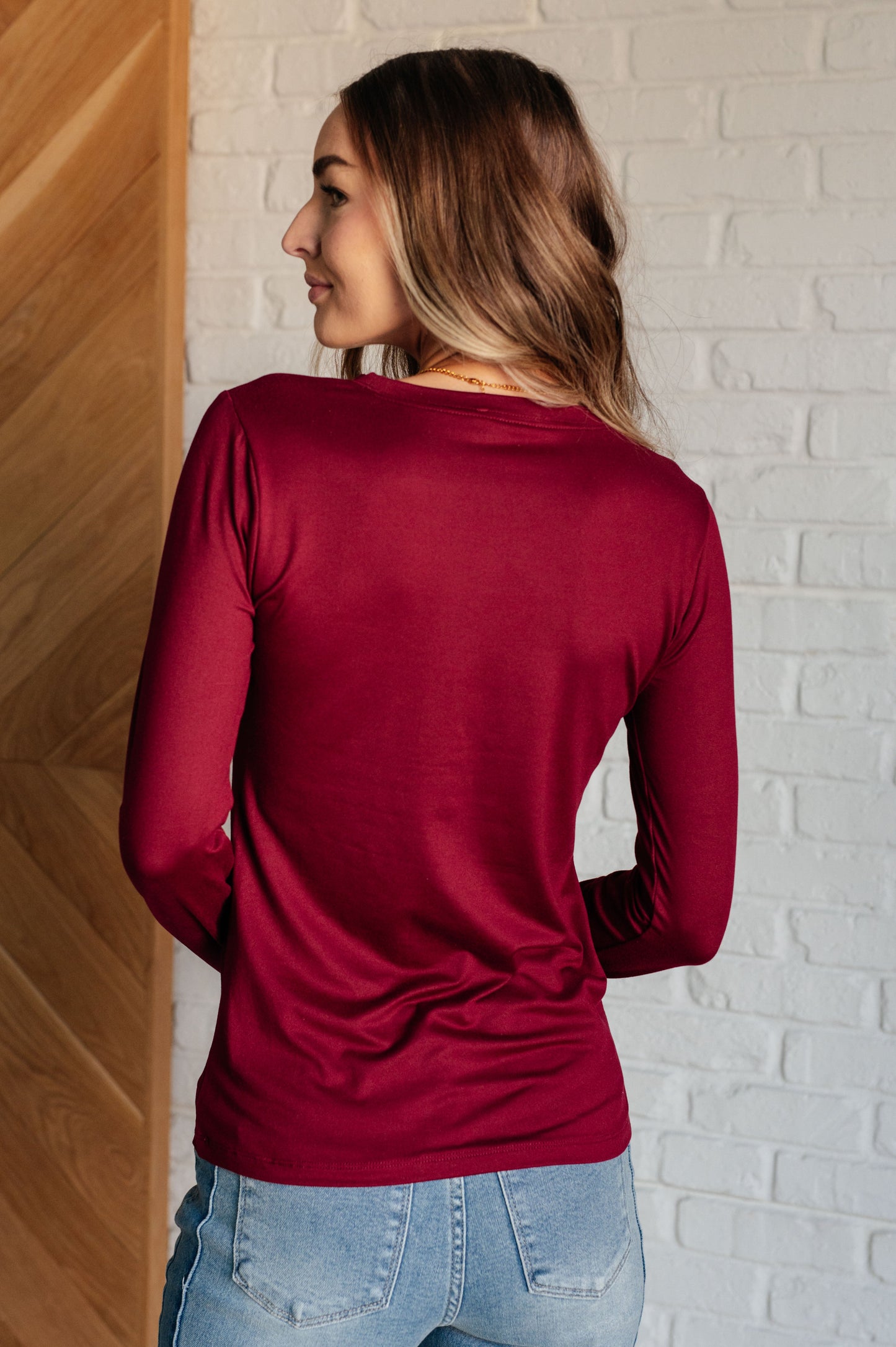 Zenana-Basically Perfect Brushed Microfiber Tee in Cabernet