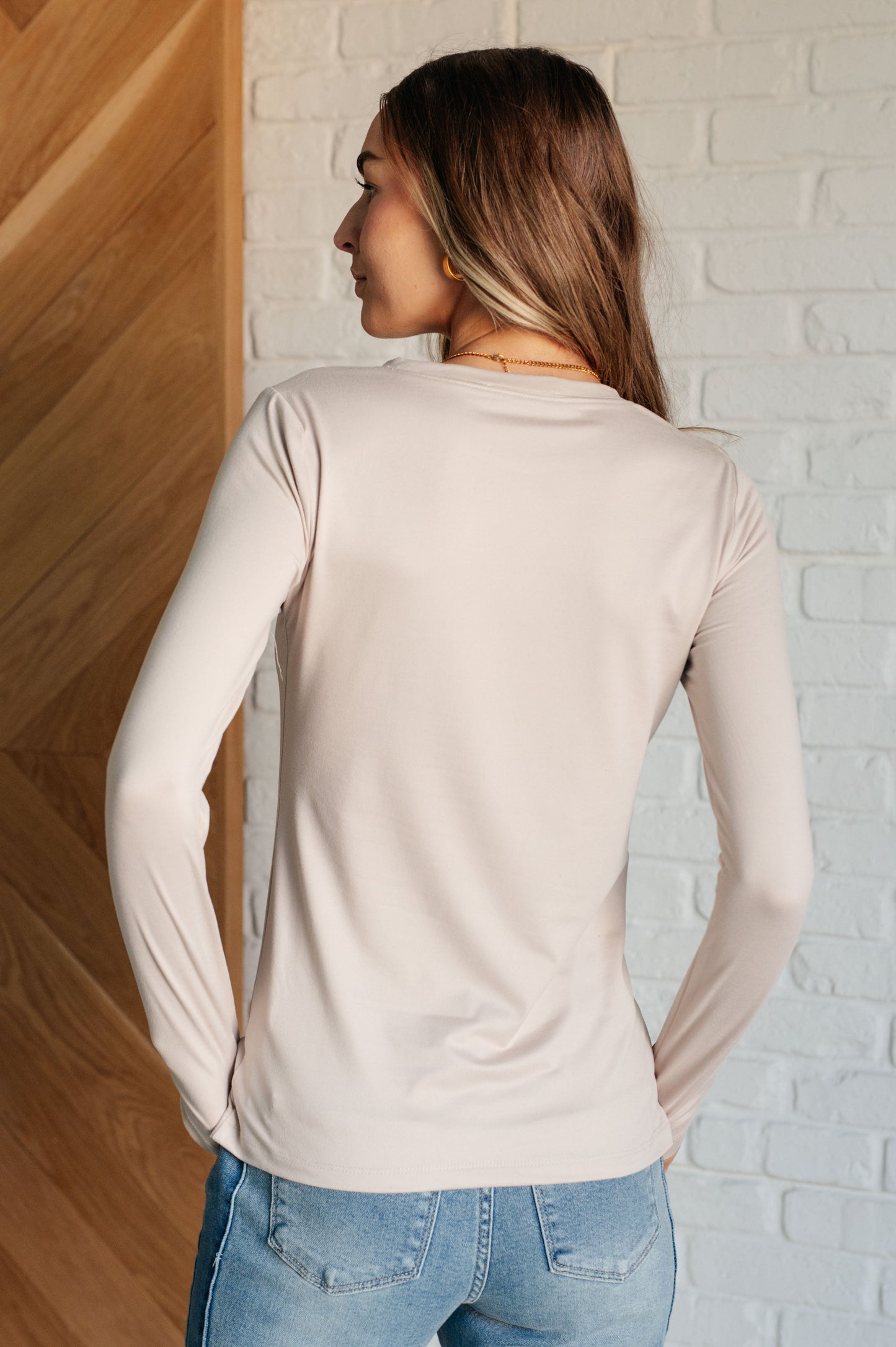 Zenana-Basically Perfect Brushed Microfiber Tee in Sand Beige