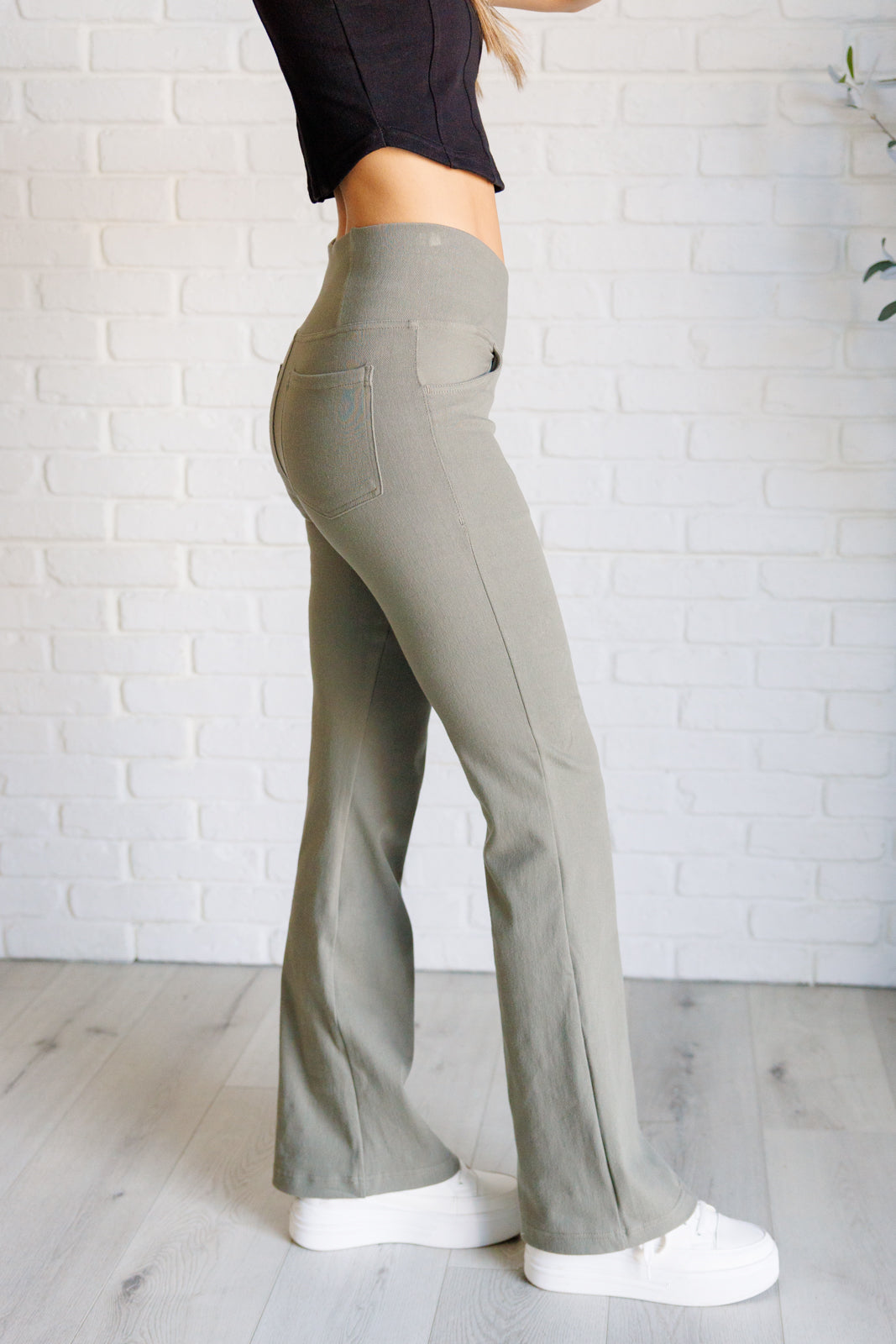 Rae Mode-Flared Crossover Waist Pant in Dusty Olive