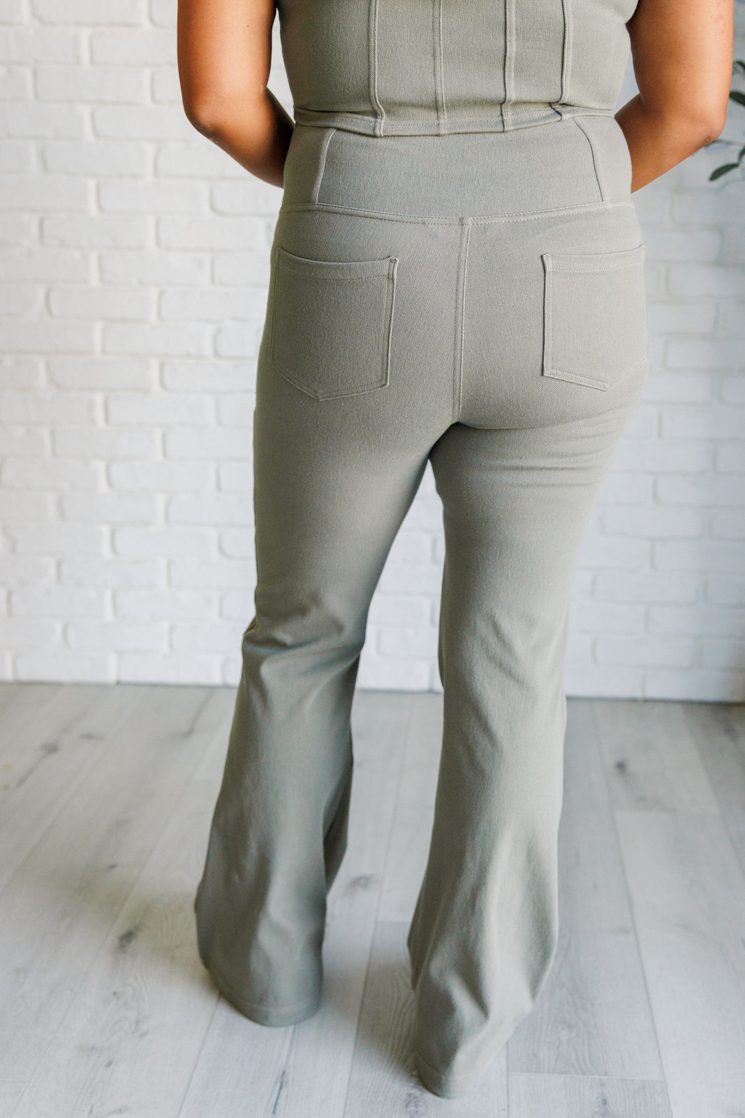 Rae Mode-Flared Crossover Waist Pant in Dusty Olive