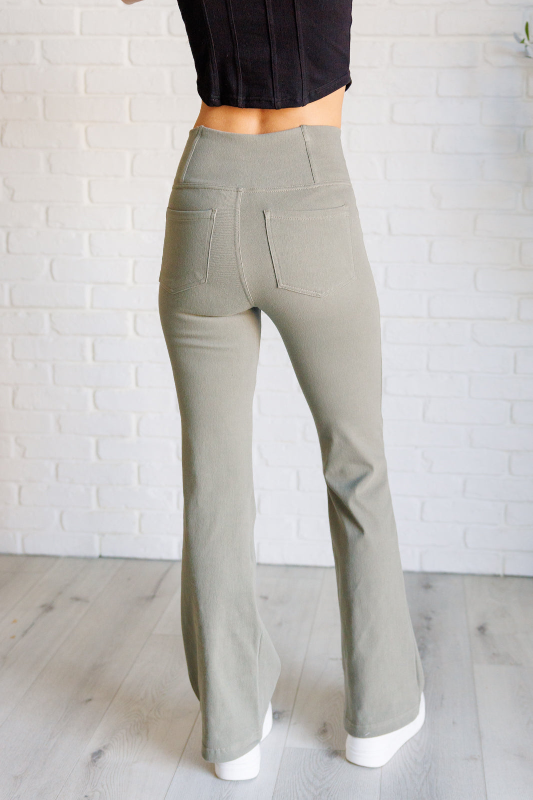 Rae Mode-Flared Crossover Waist Pant in Dusty Olive