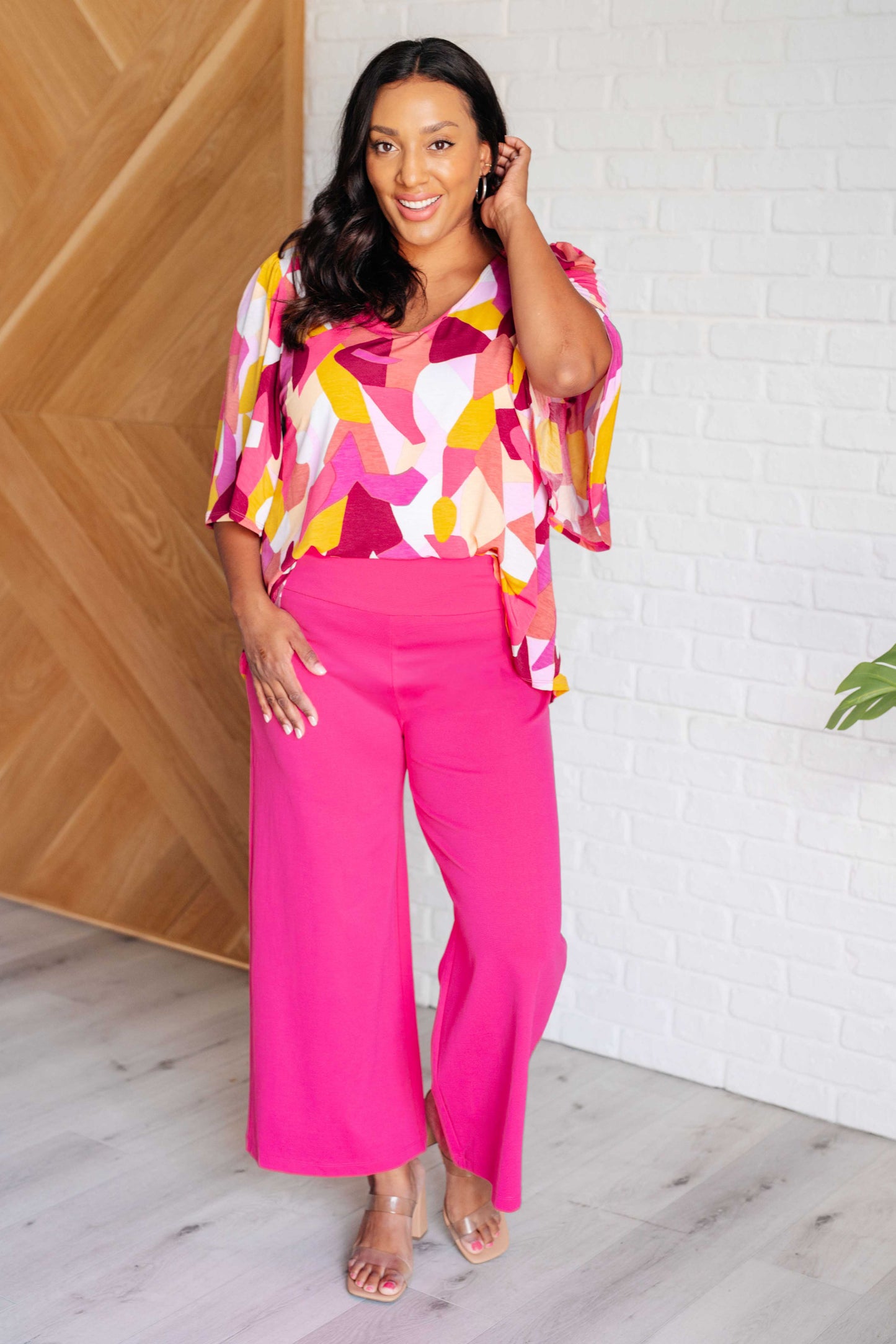 Dear Scarlet-Magic Wide Leg Crop Pants in Hot Pink