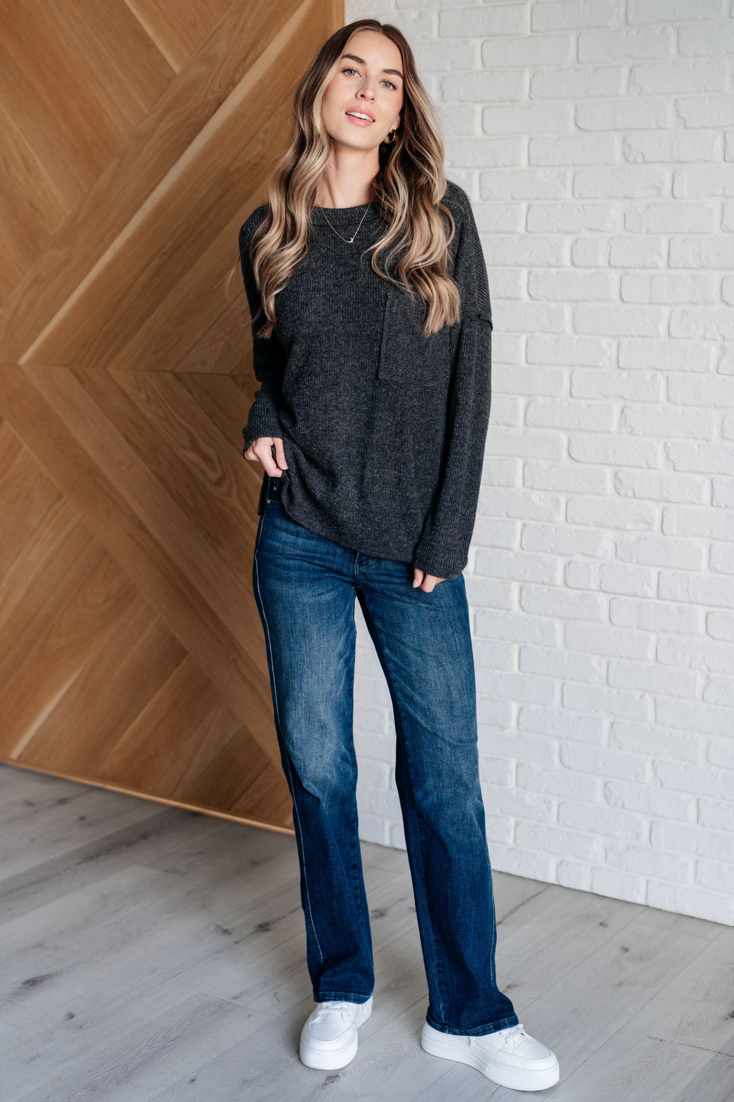 Zenana-Casual Tuesday Ribbed Knit Sweater in Black