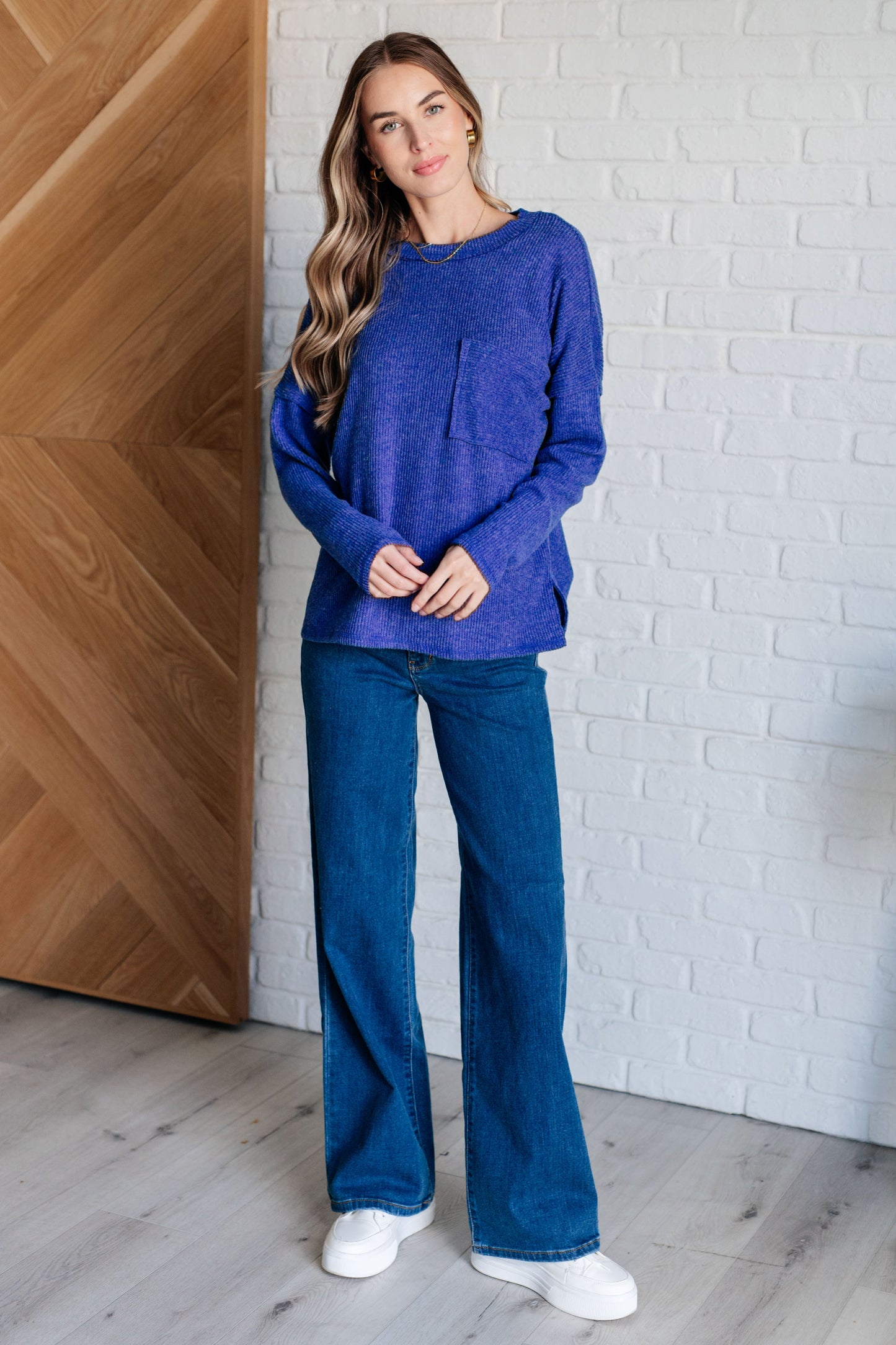 Zenana-Casual Tuesday Ribbed Knit Sweater in Bright Blue