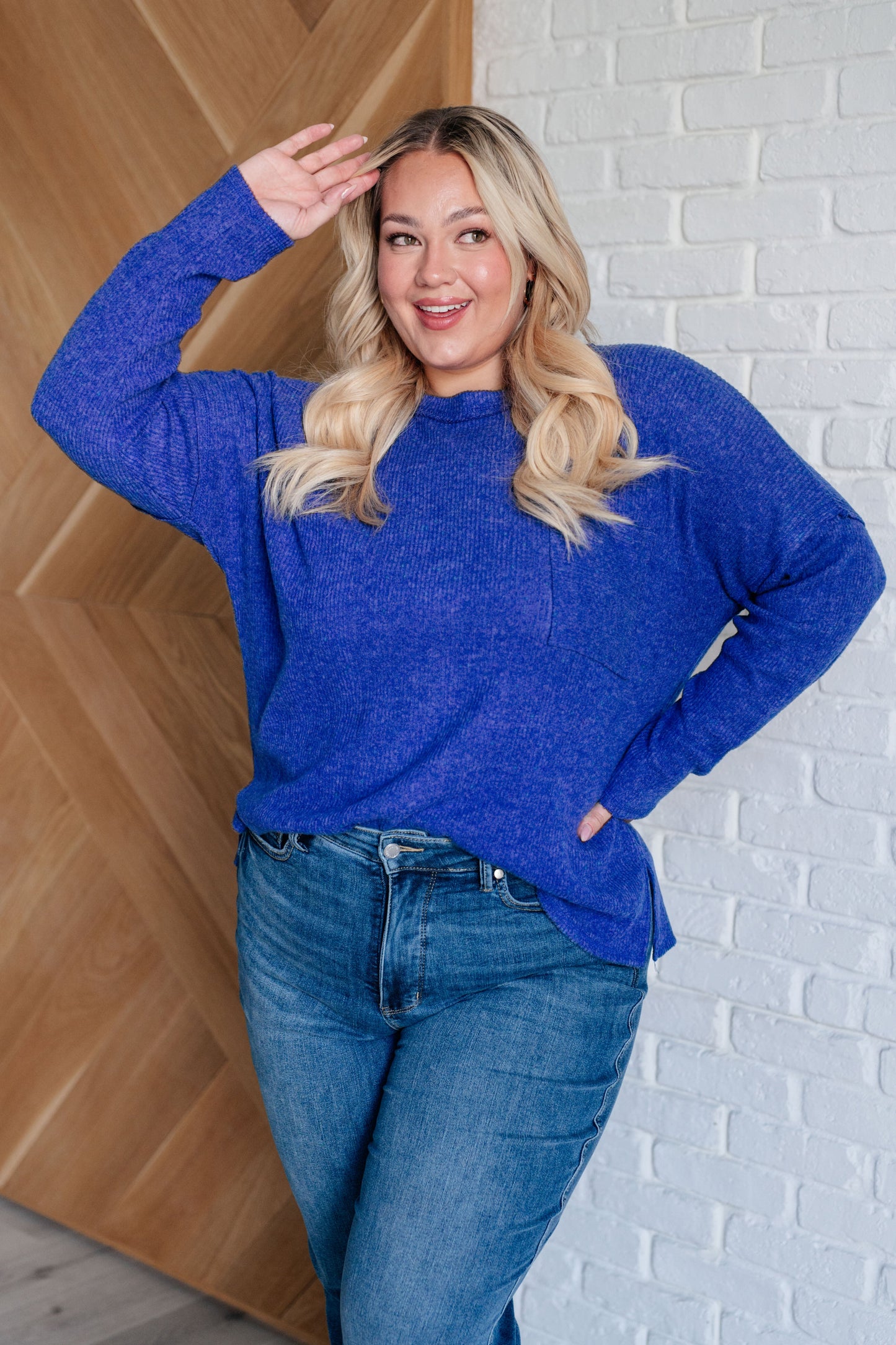 Zenana-Casual Tuesday Ribbed Knit Sweater in Bright Blue