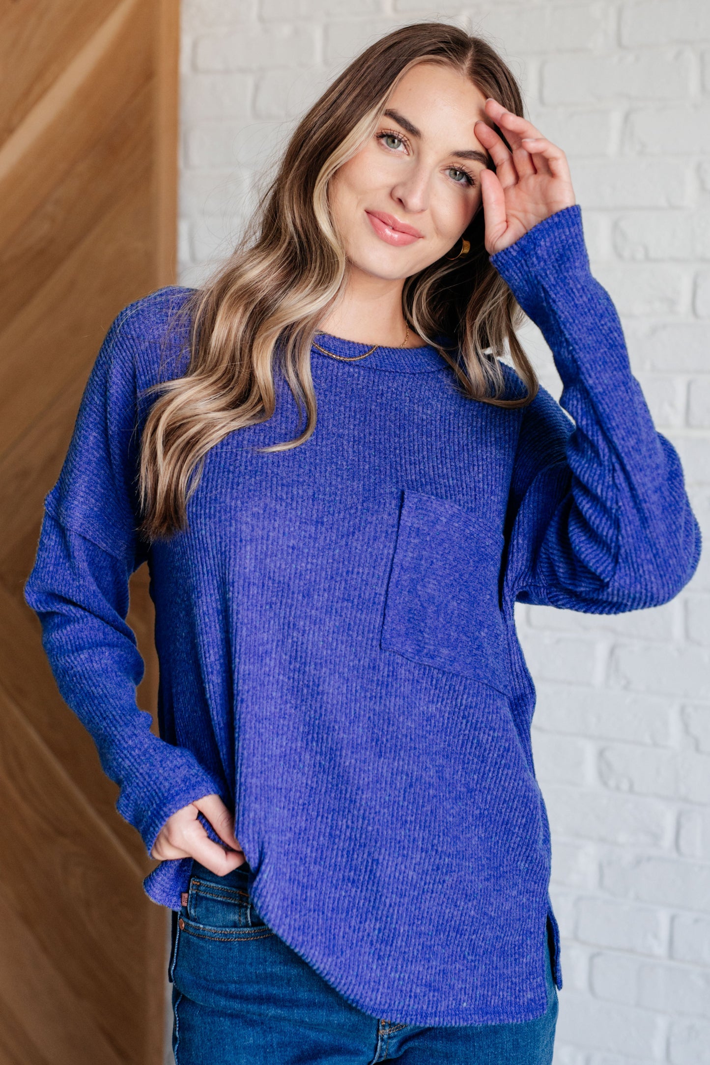 Zenana-Casual Tuesday Ribbed Knit Sweater in Bright Blue