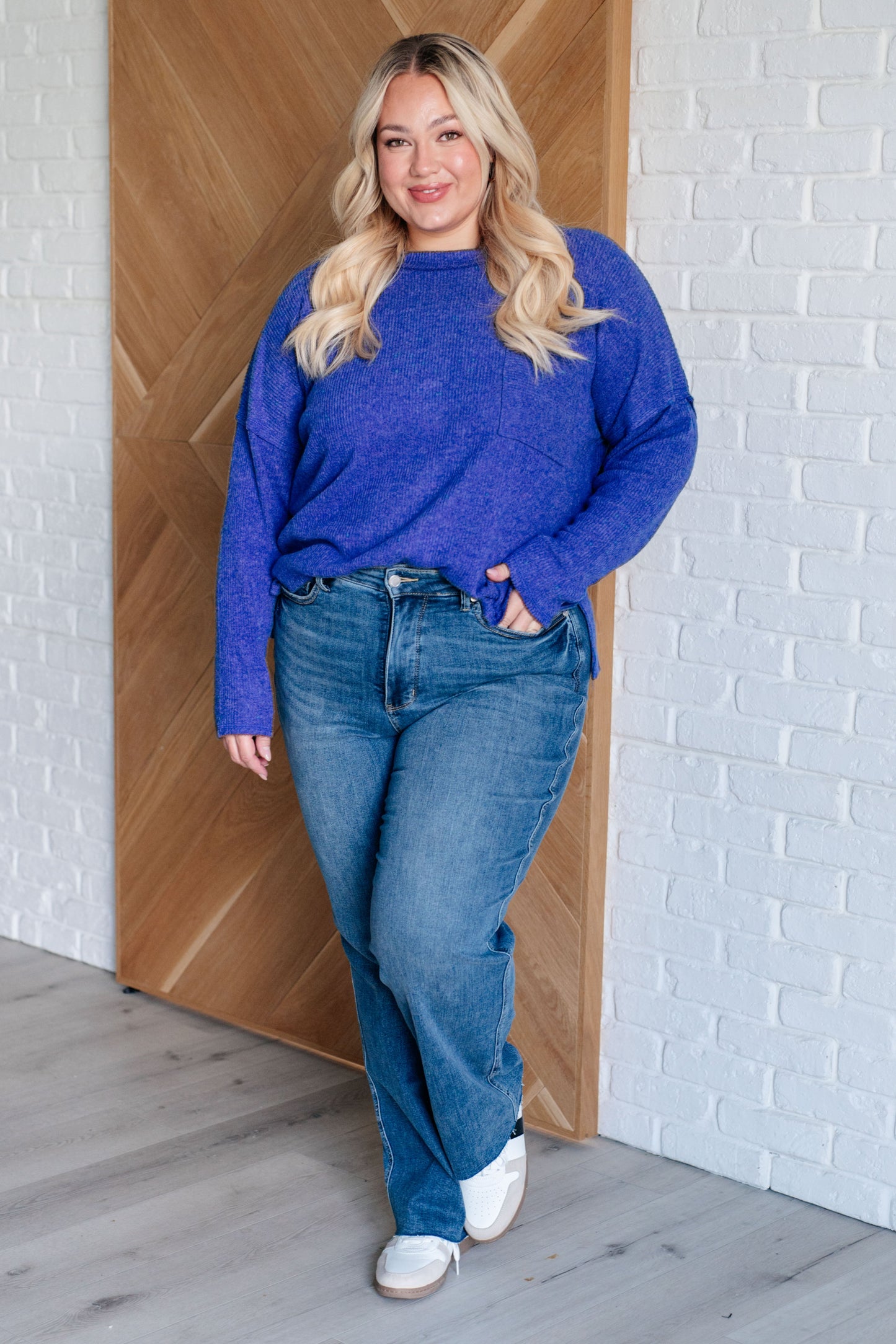 Zenana-Casual Tuesday Ribbed Knit Sweater in Bright Blue