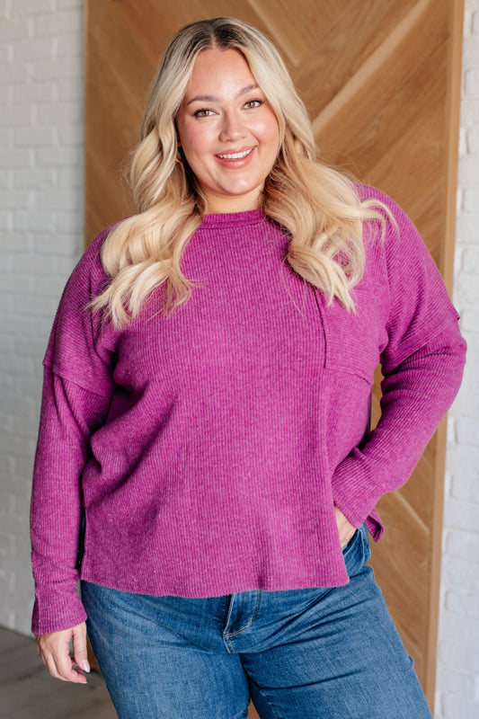 Zenana-Casual Tuesday Ribbed Knit Sweater in Light Plum