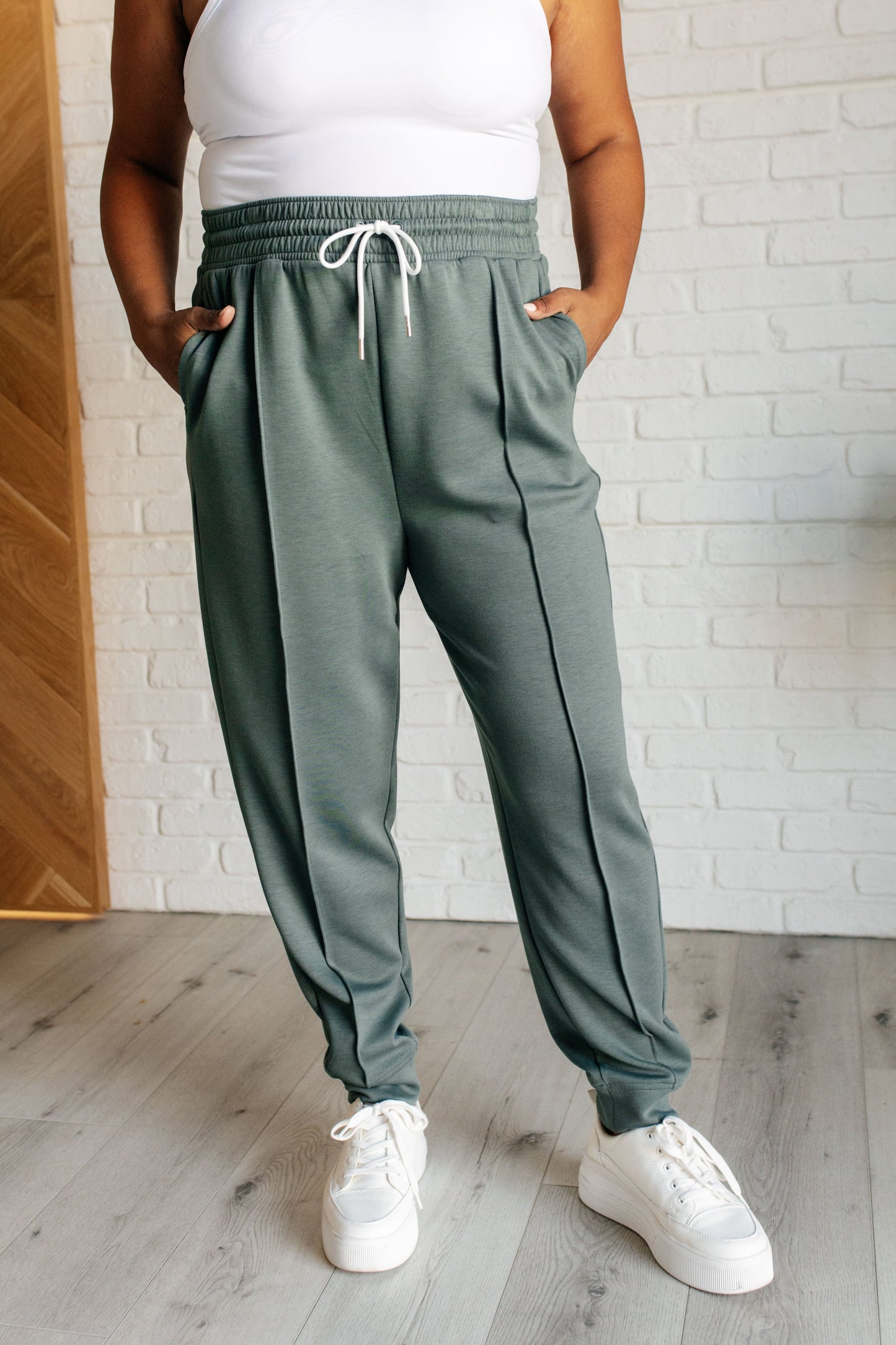 Zenana-Center Seam Scuba Joggers in Ash Jade