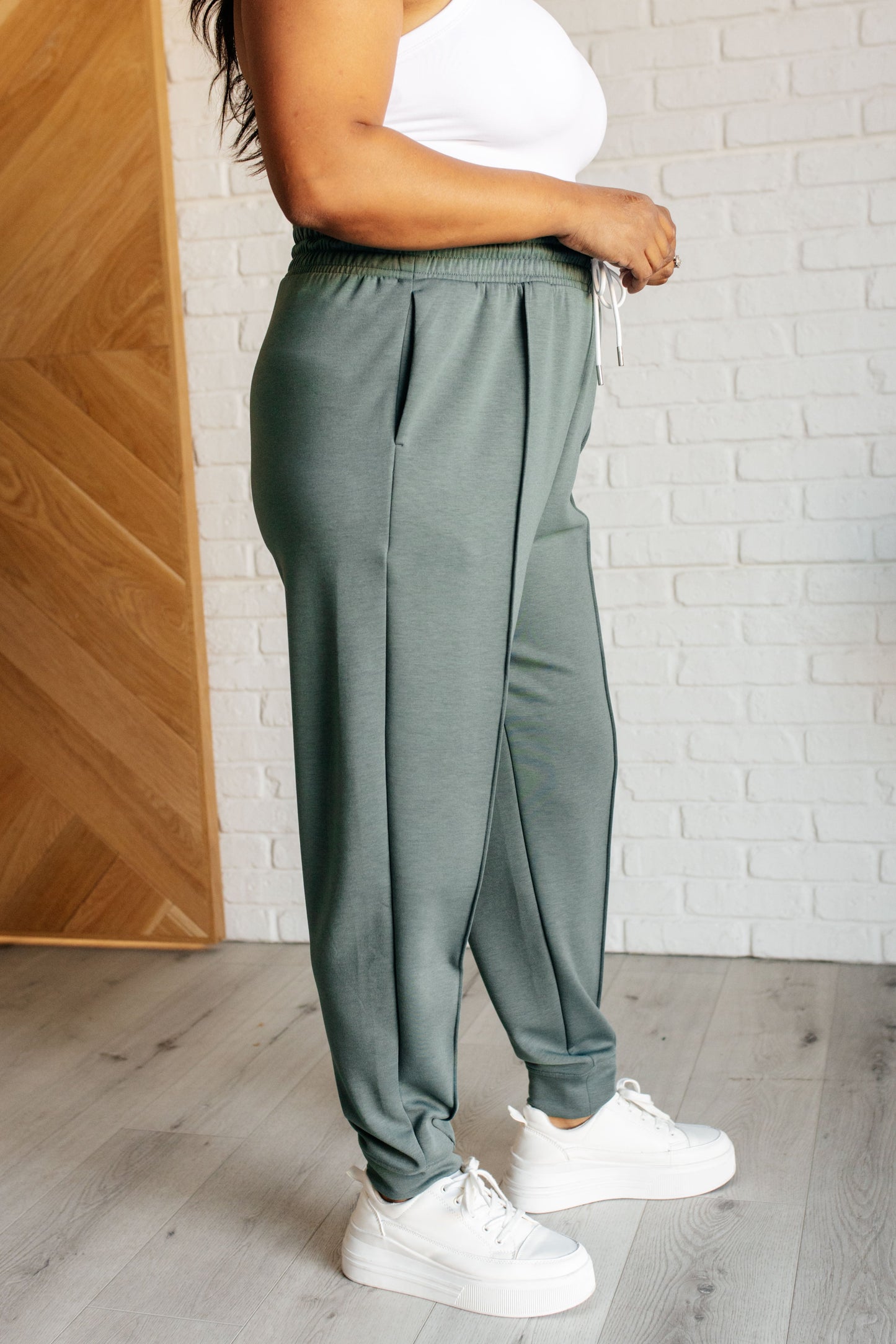 Zenana-Center Seam Scuba Joggers in Ash Jade