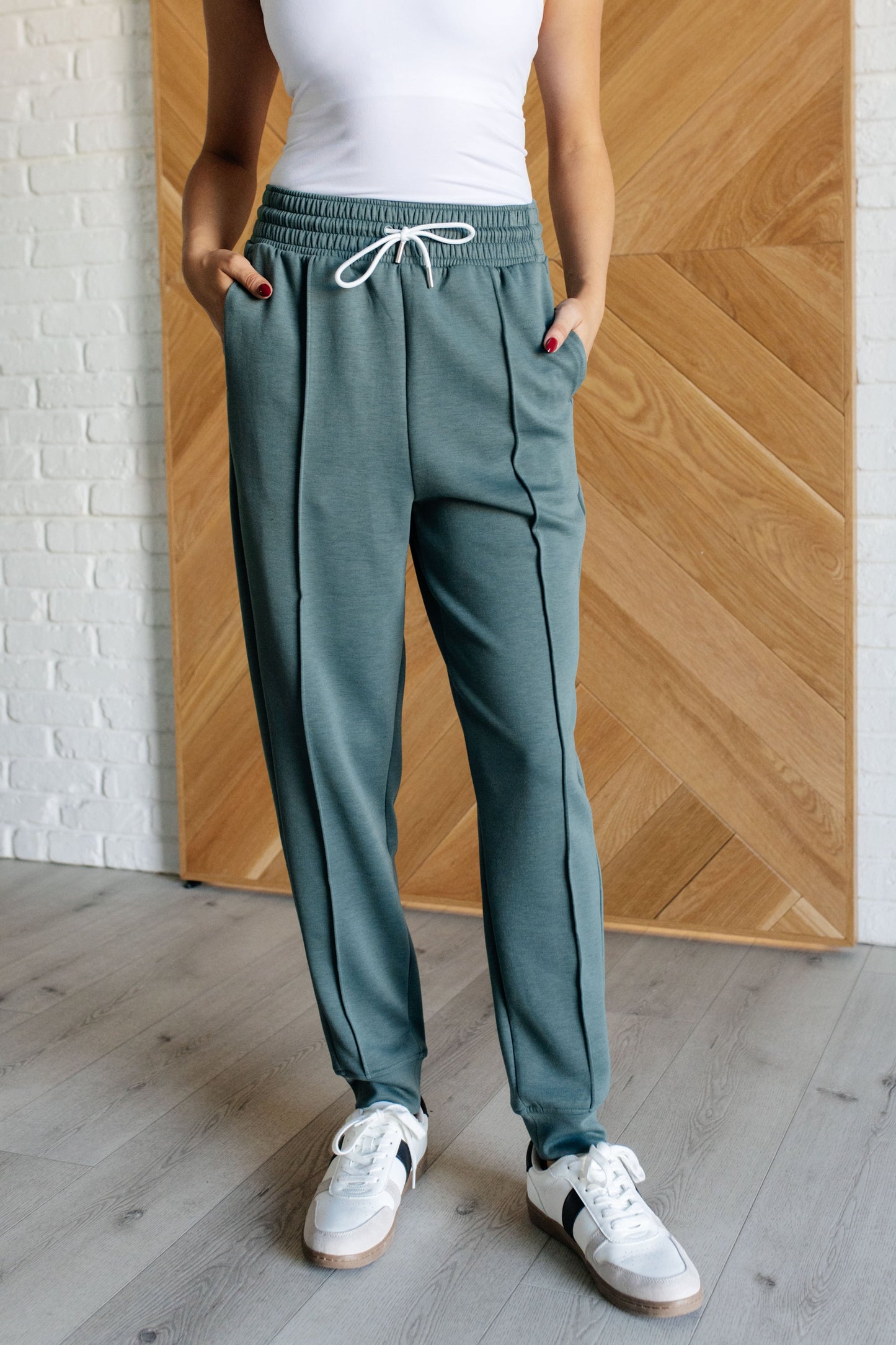 Zenana-Center Seam Scuba Joggers in Ash Jade