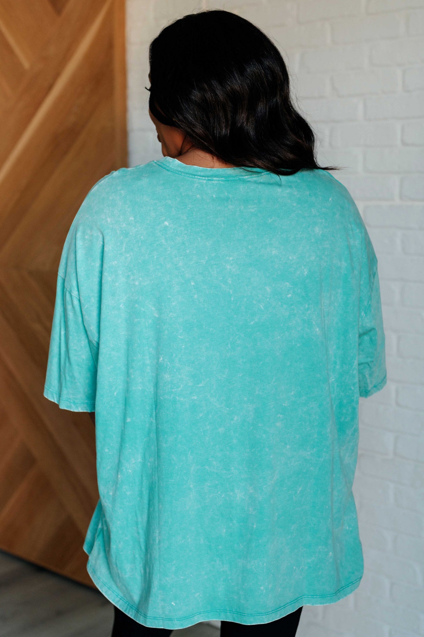 Zenana-Don't Mind Me Mineral Wash Drop Shoulder Tee in Turquoise