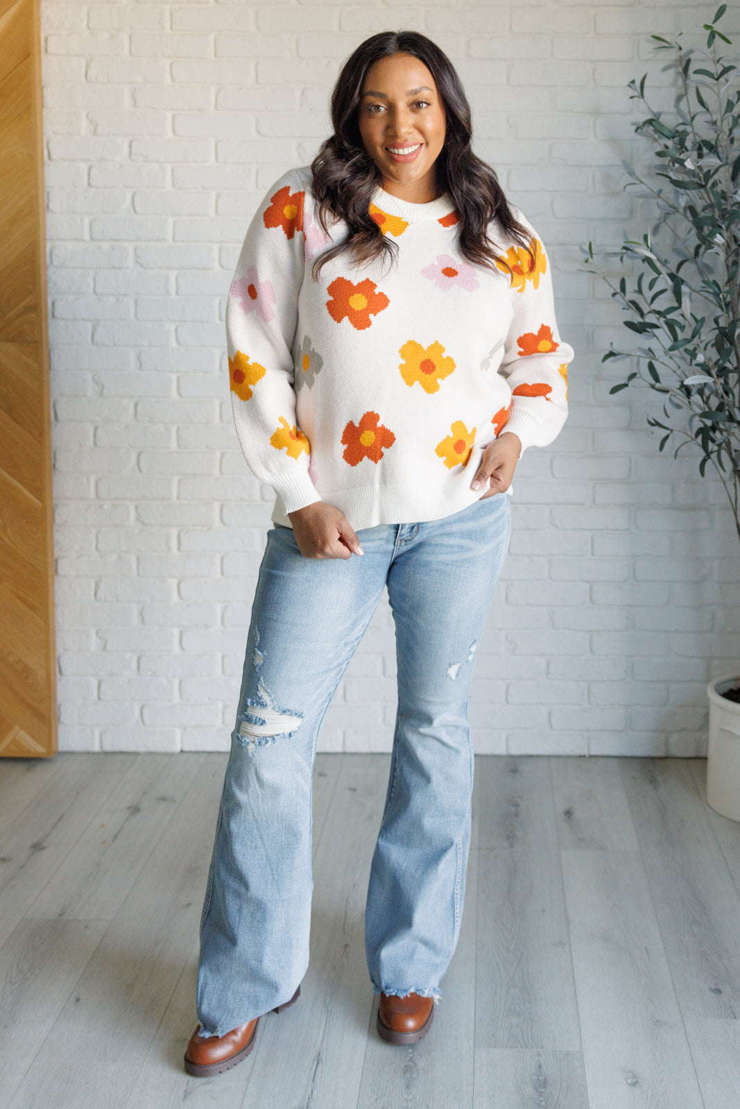 One Eleven North-Falling Flowers Floral Sweater