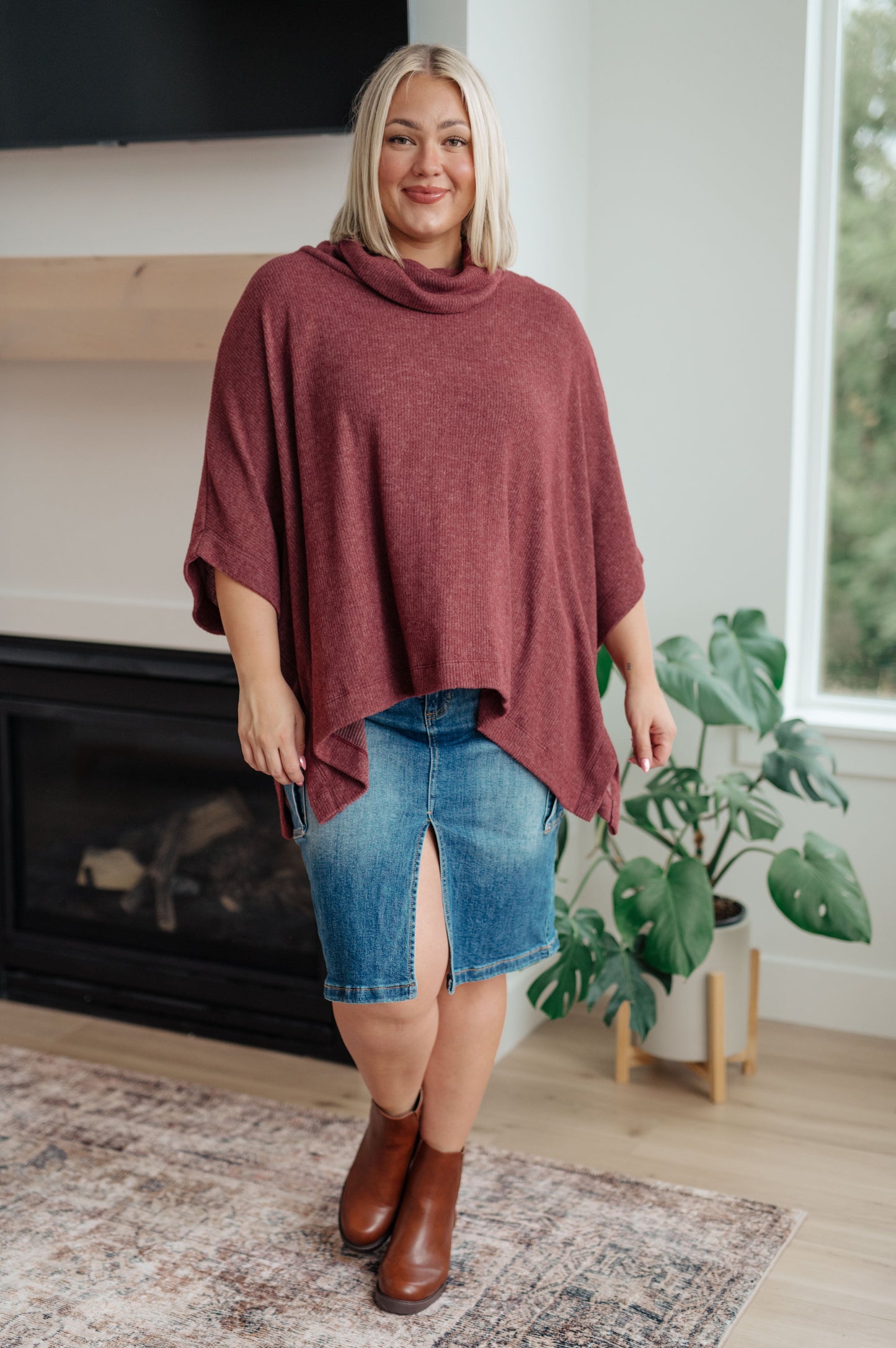 White Birch-Forgive Me Cowl Neck Poncho