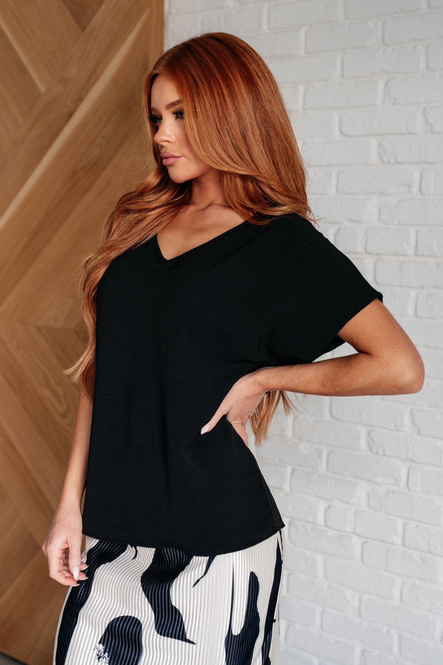 One Eleven North V-Neck Top in Black