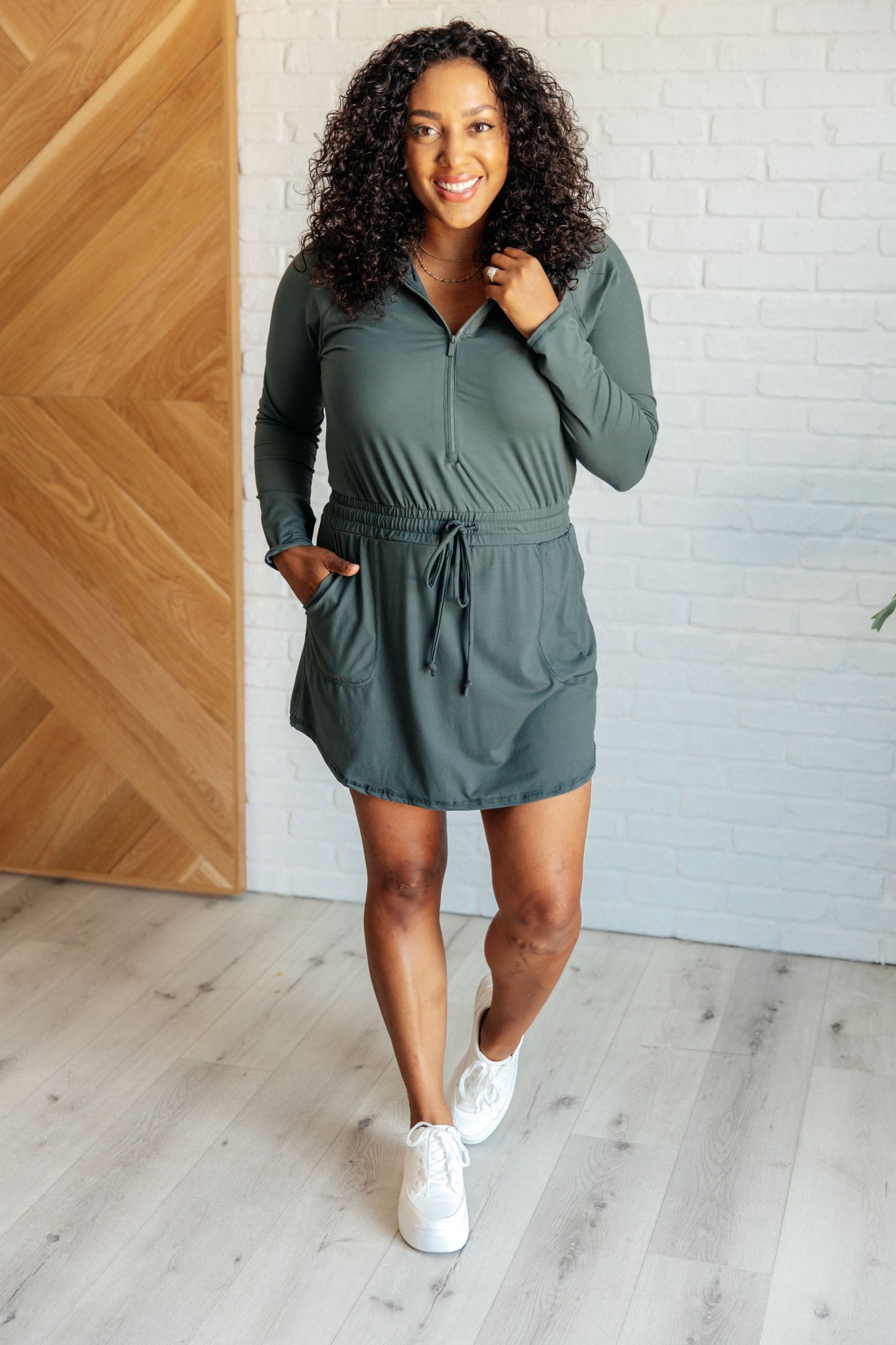 Rae Mode- Getting Out Long Sleeve Hoodie Romper in Smoked Spruce