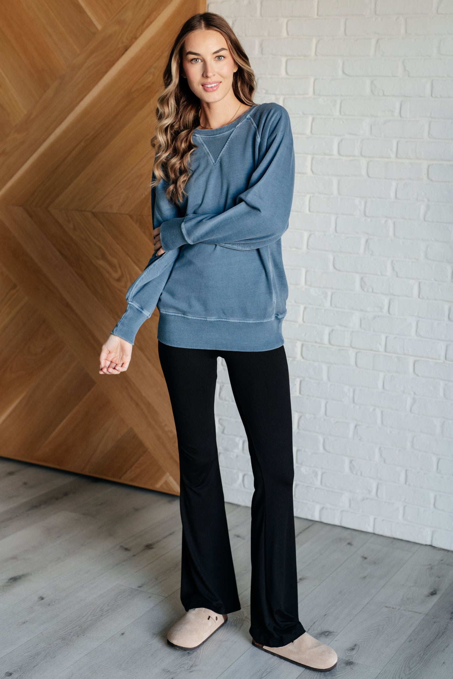 Zenana-Hands Down Favorite Sweatshirt in Dusty Blue