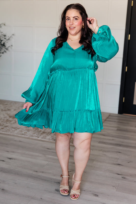 Jodifl- Head Held High V-Neck Balloon Sleeve Dress