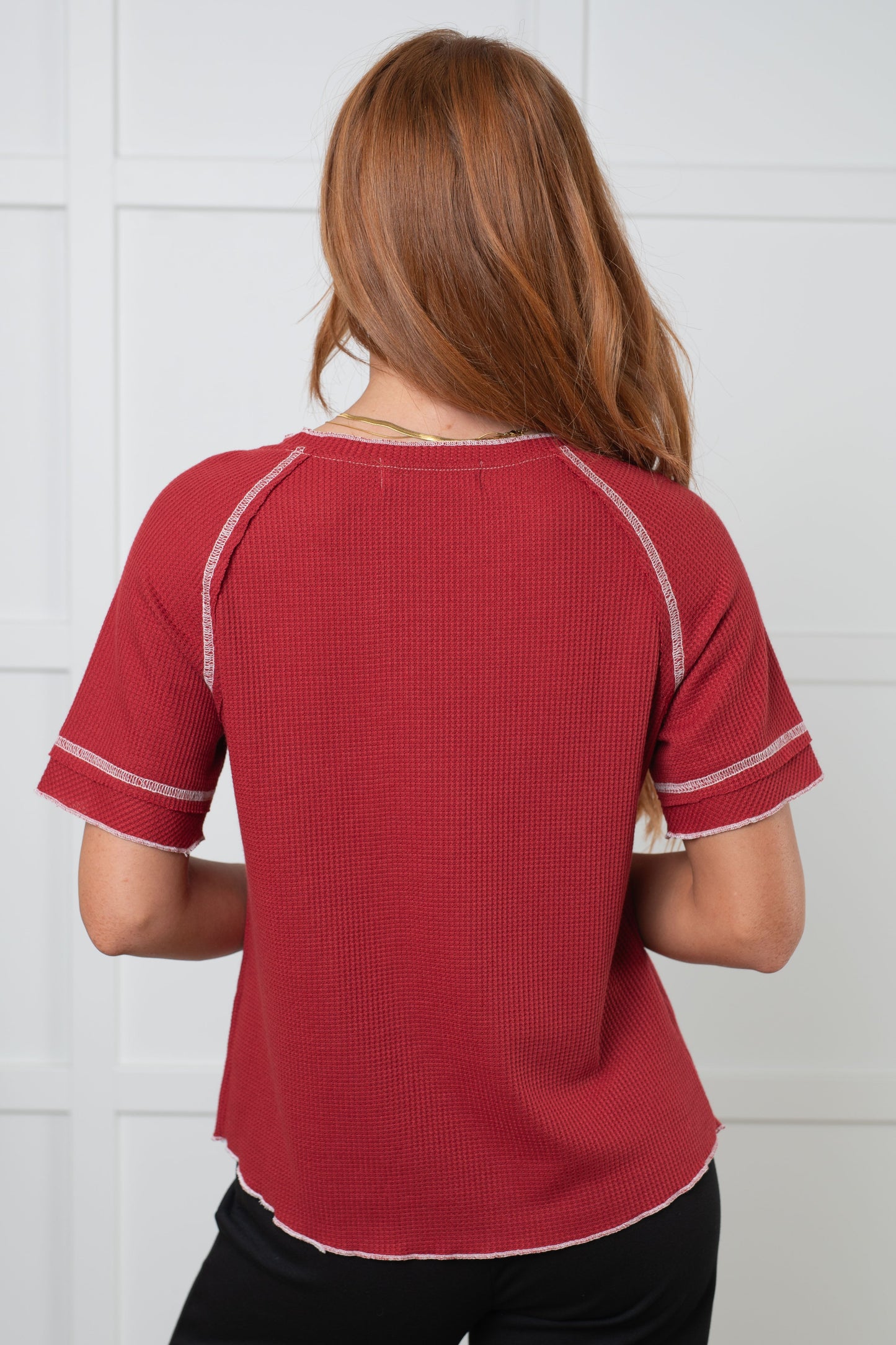 One Eleven North-Heartbreaker Waffle Knit Tee in Cranberry