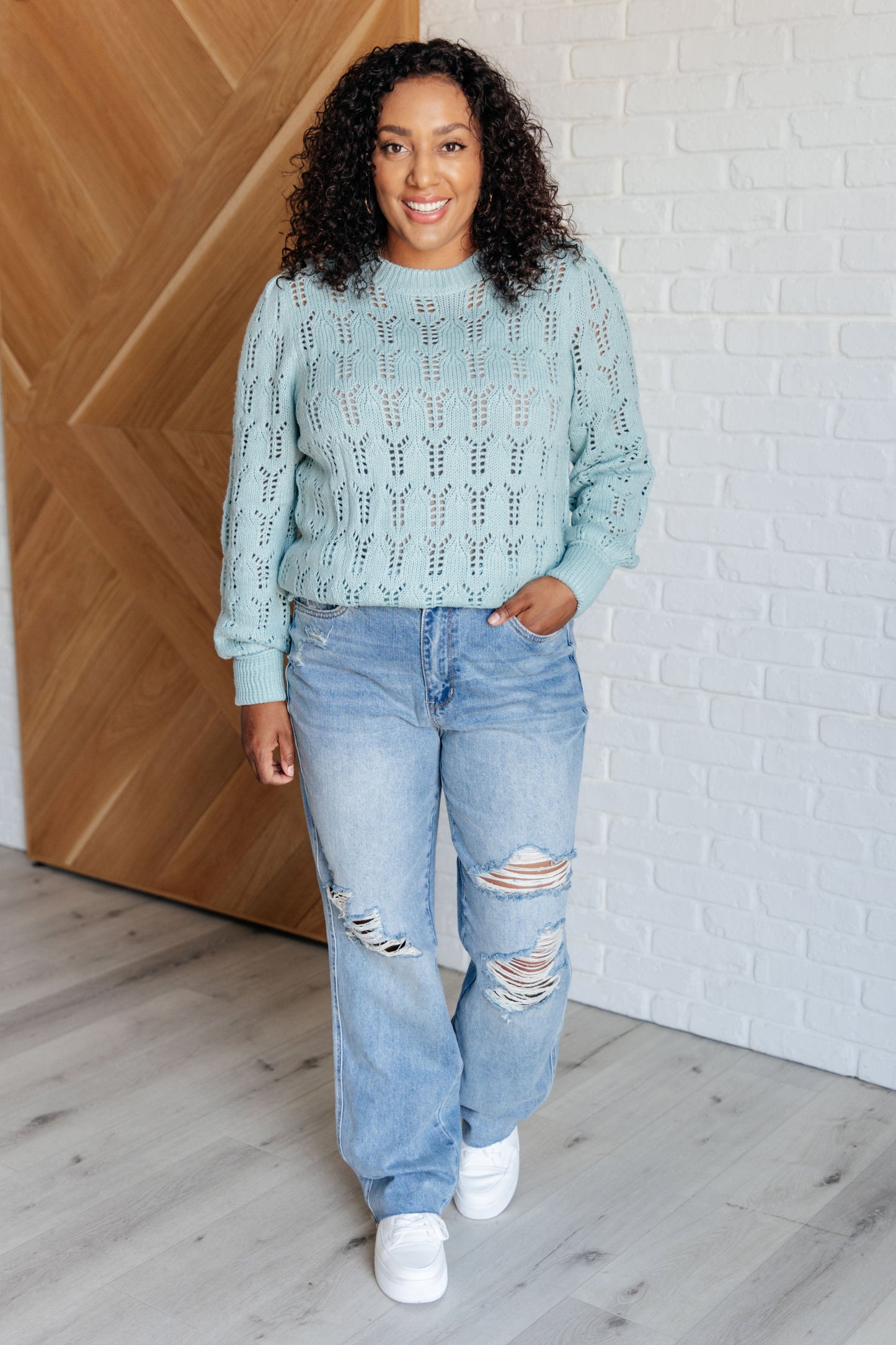 One Eleven-Hole In One Sheer Pointelle Knit Sweater