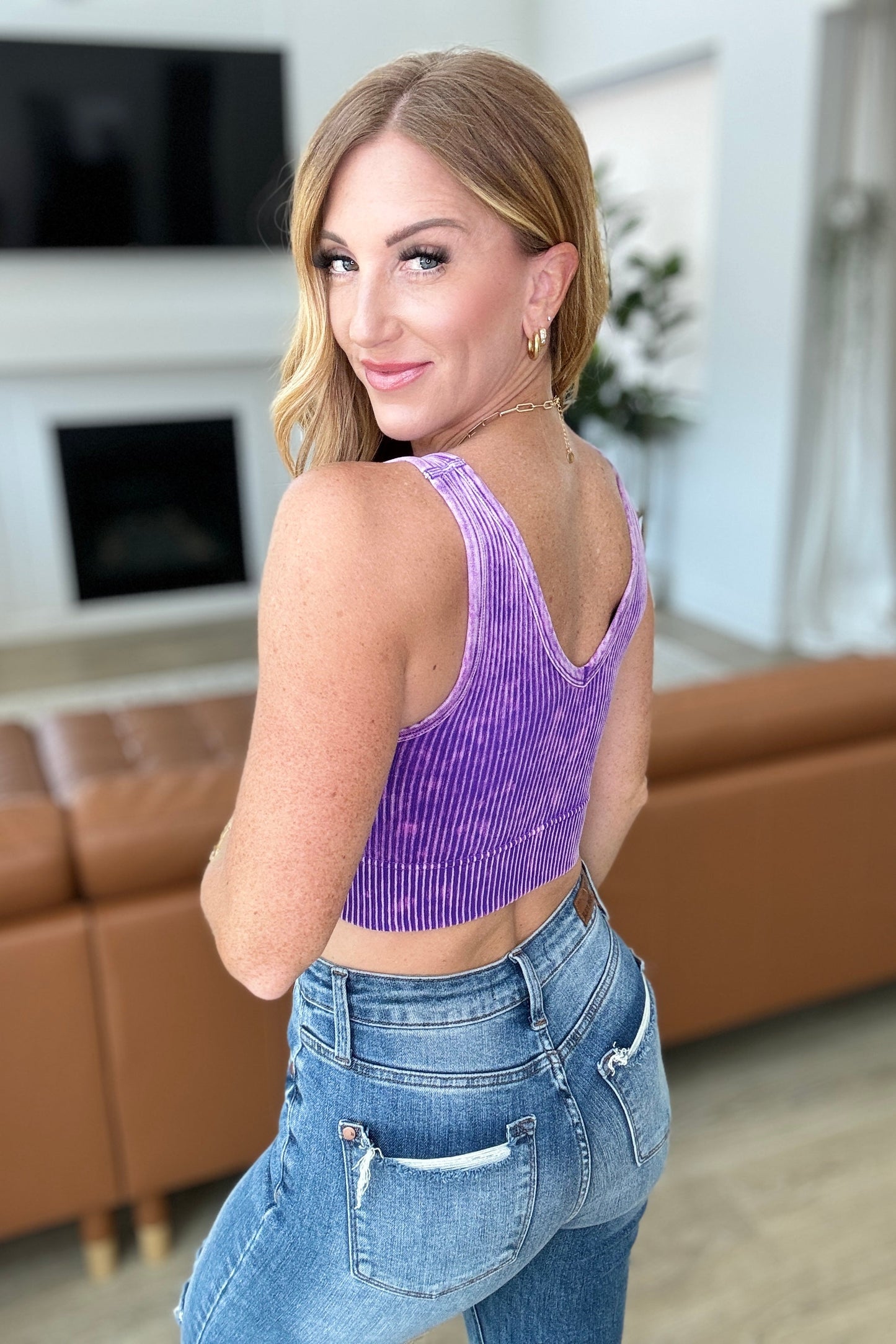 Zenana-  Ribbed Cropped Tank in Purple