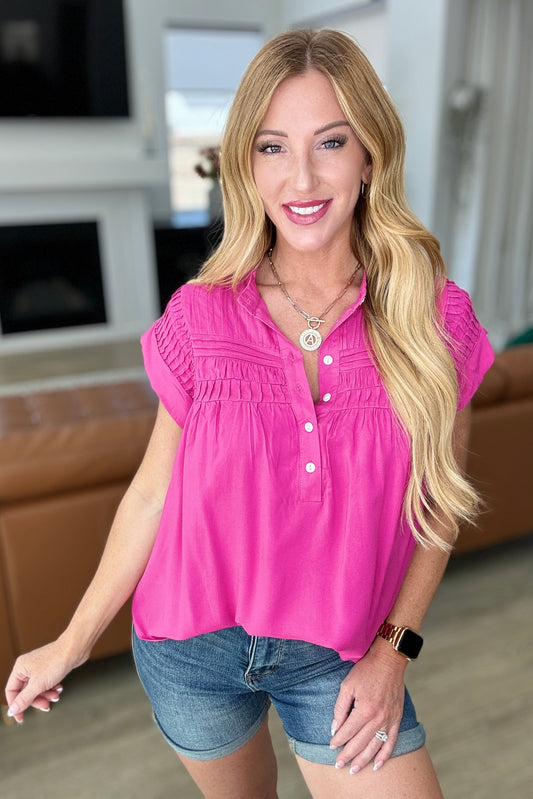 Andree By Unit-Pleat Detail Button Up Blouse in Hot Pink