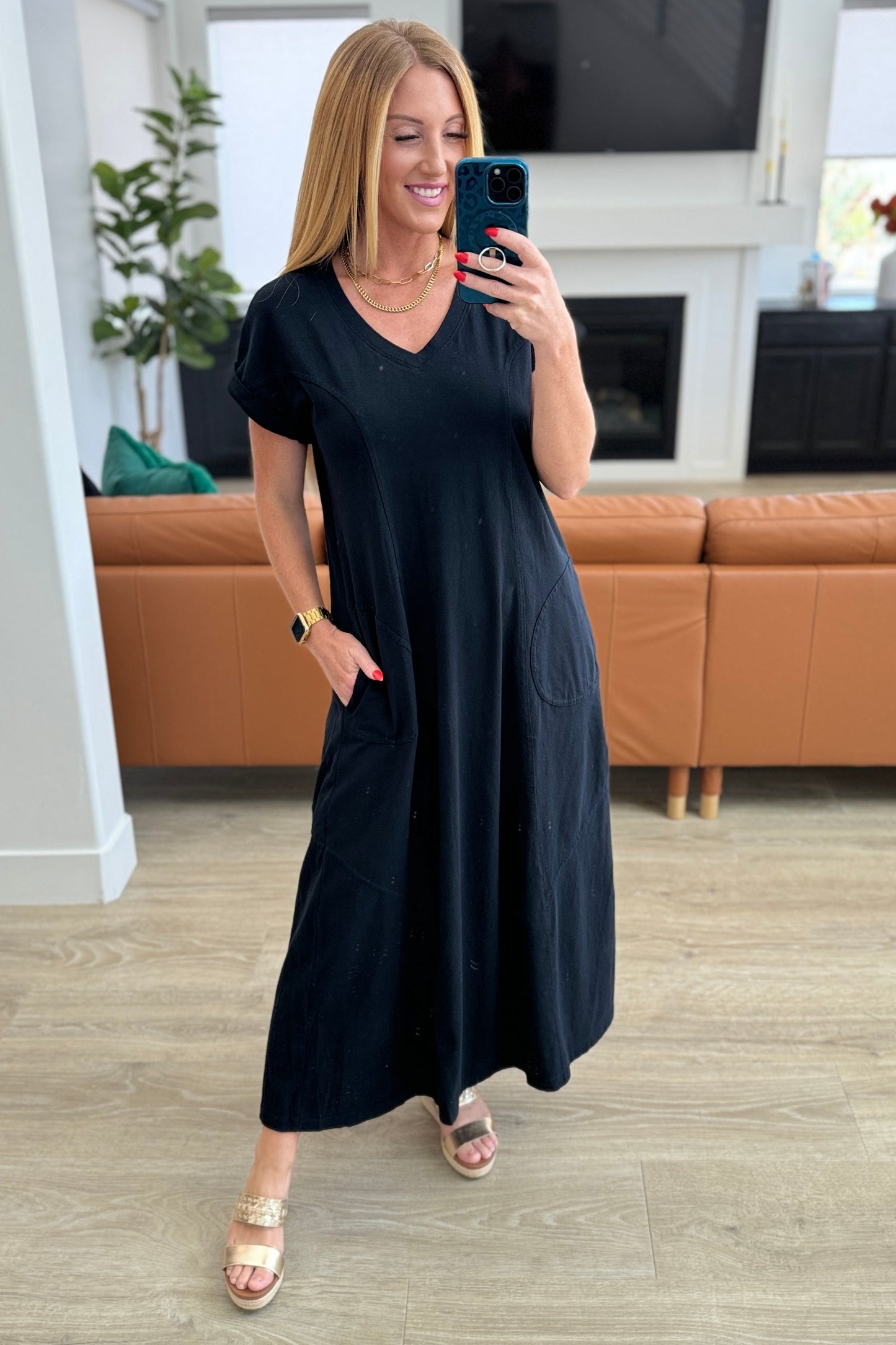 Rae Mode- Modern Maritime Shift Maxi Dress in Black