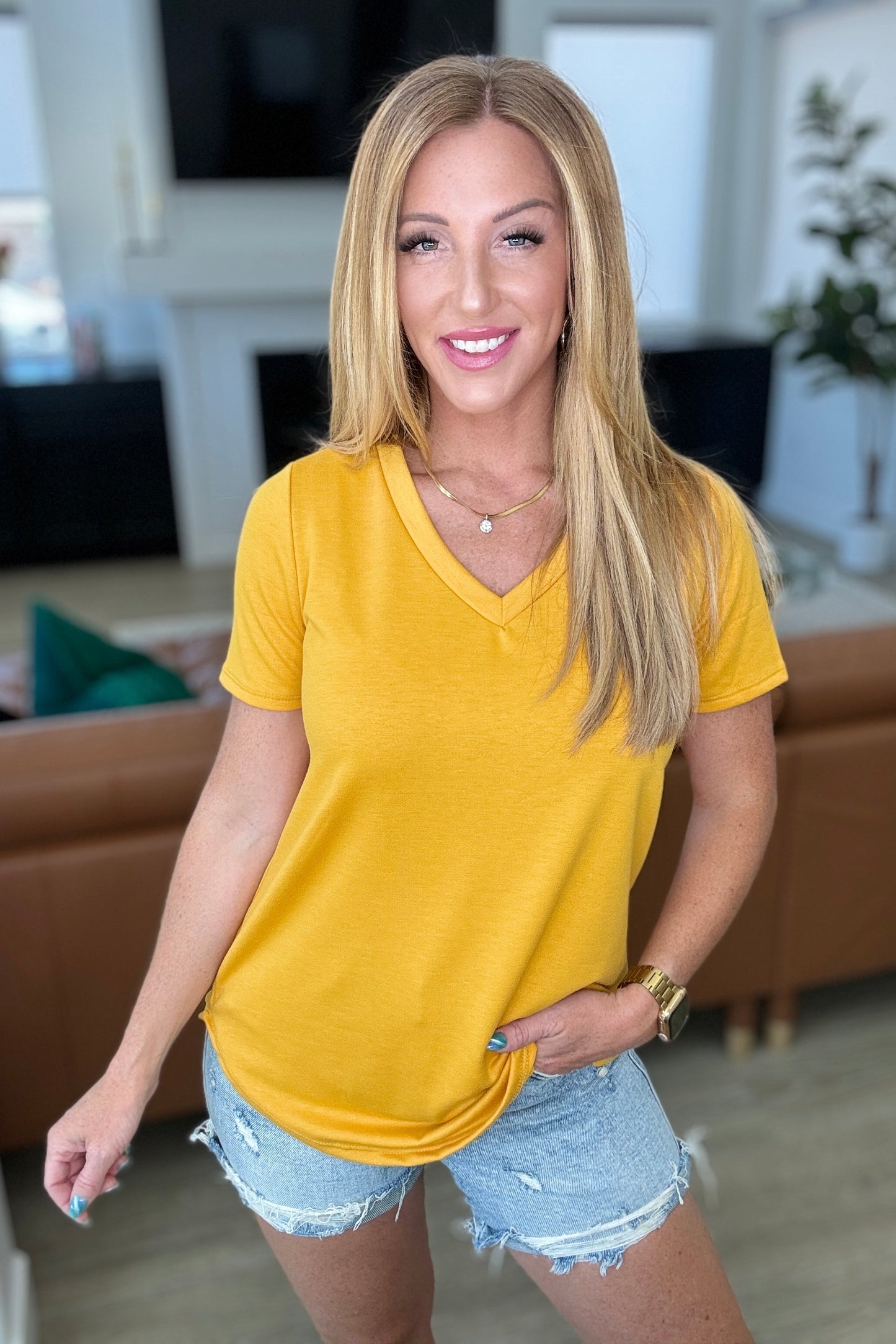 Sew In Love- Heart and Soul V-Neck Top in Mustard