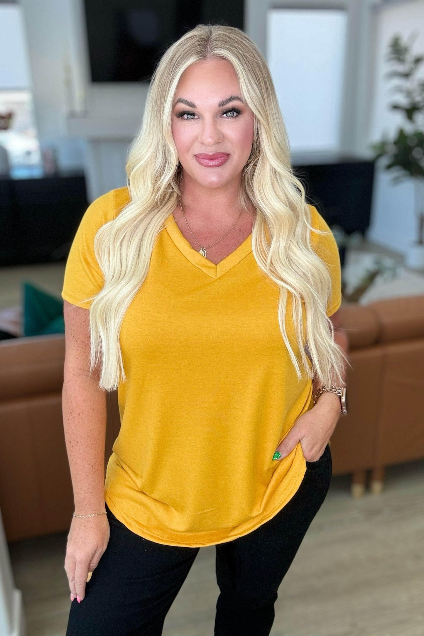 Sew In Love- Heart and Soul V-Neck Top in Mustard