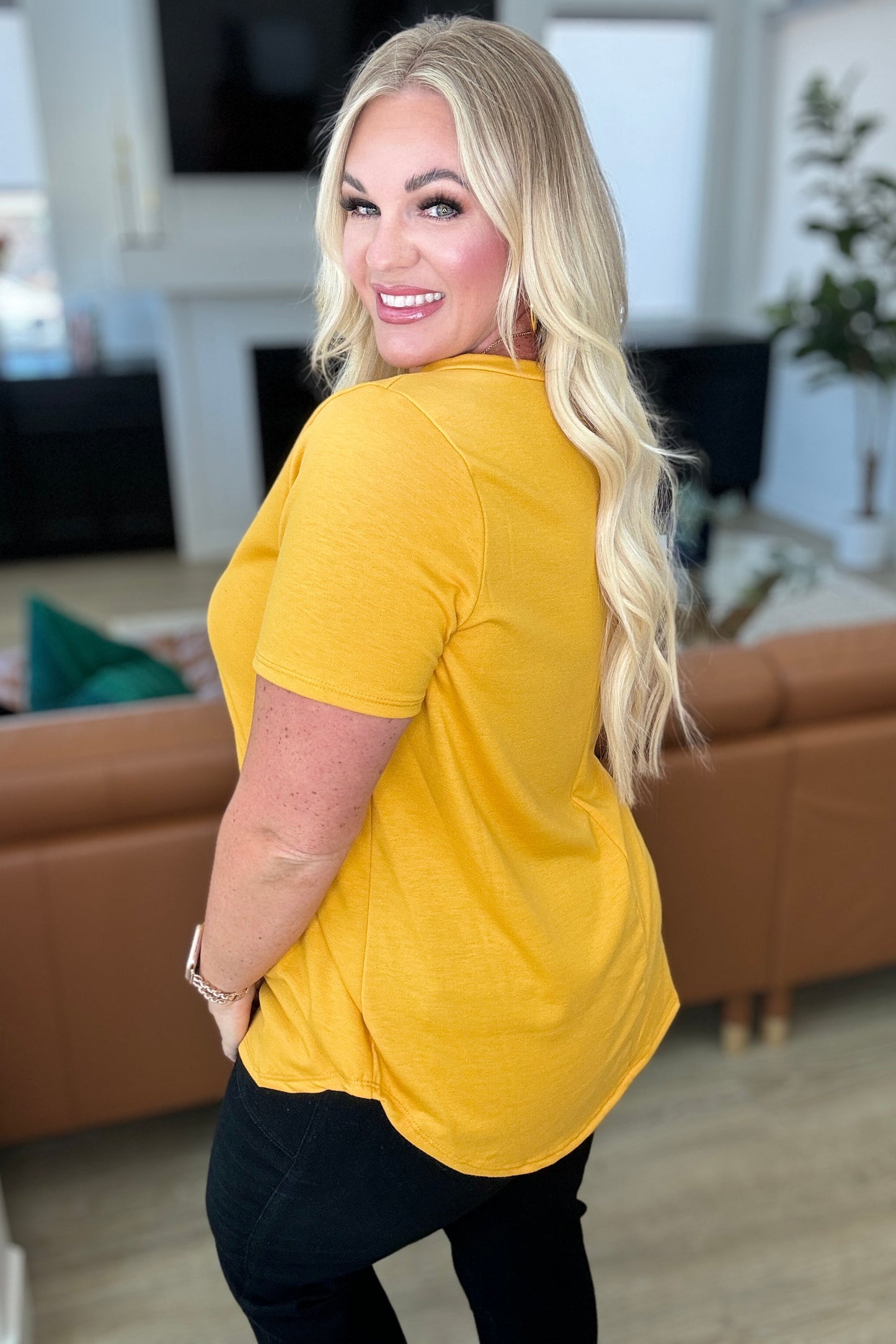 Sew In Love- Heart and Soul V-Neck Top in Mustard