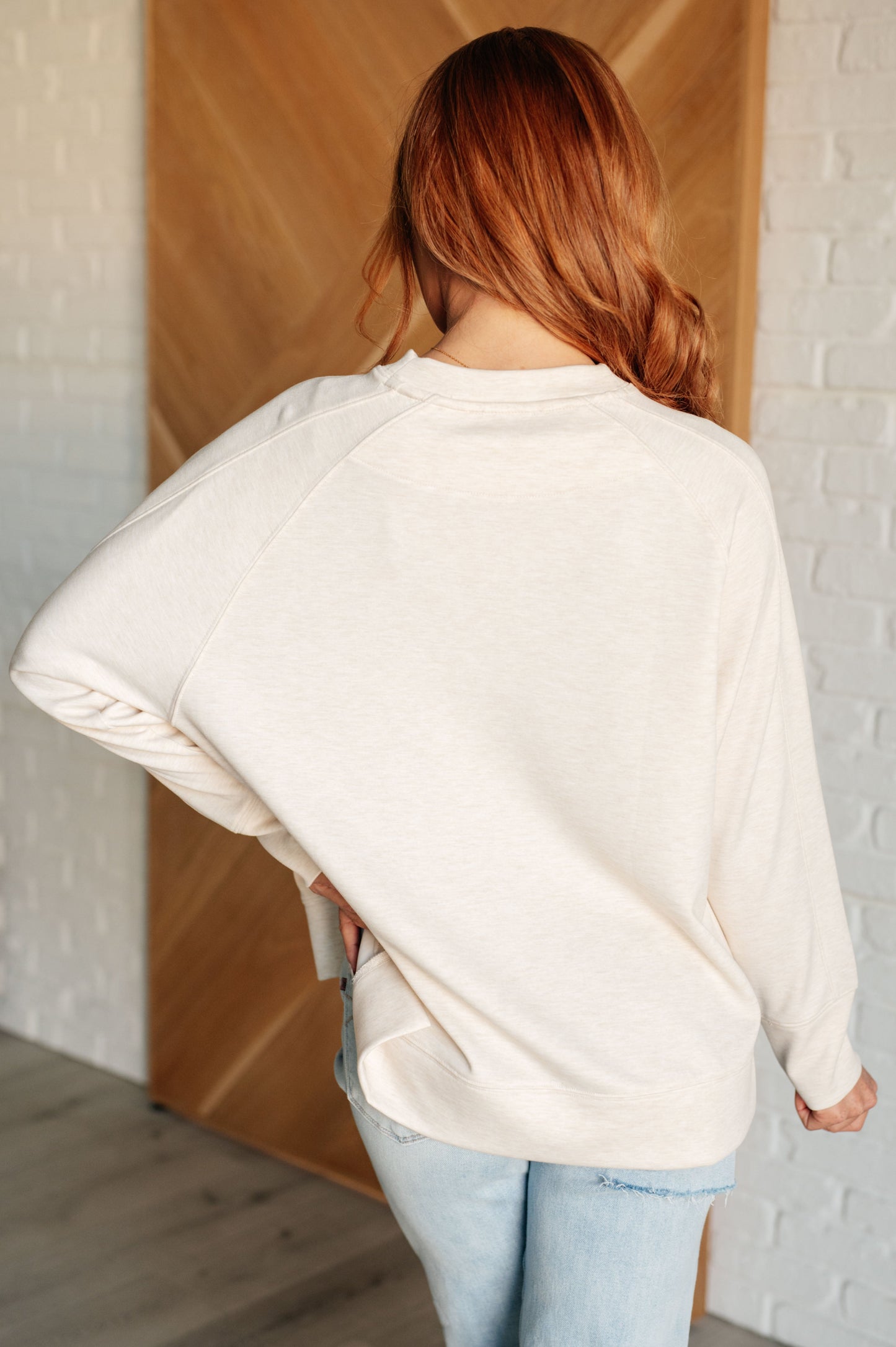 Zenana-It's The Little Things Relaxed Scuba Pullover in Beige