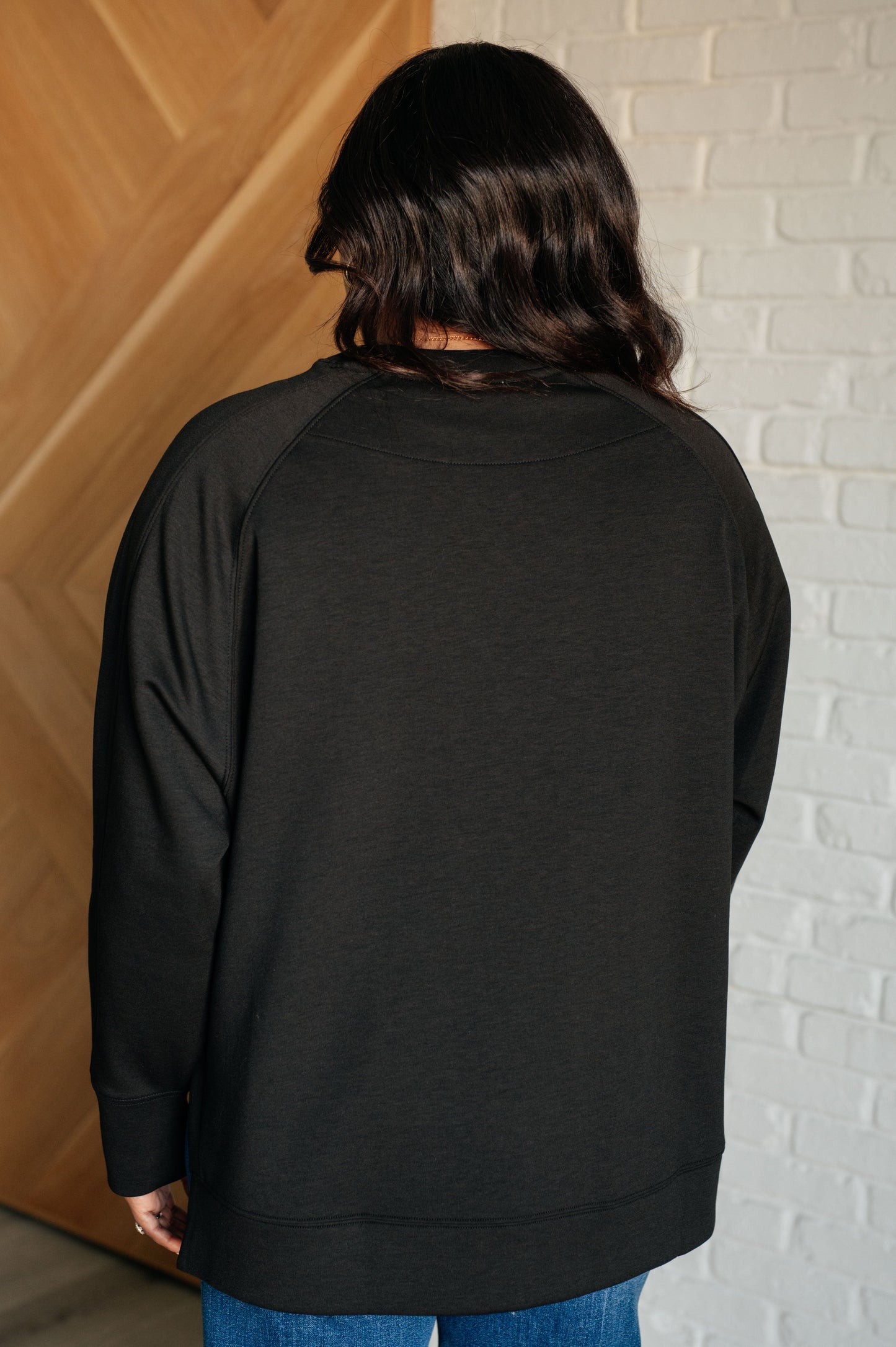 Zenana- It's The Little Things Relaxed Scuba Pullover in Black