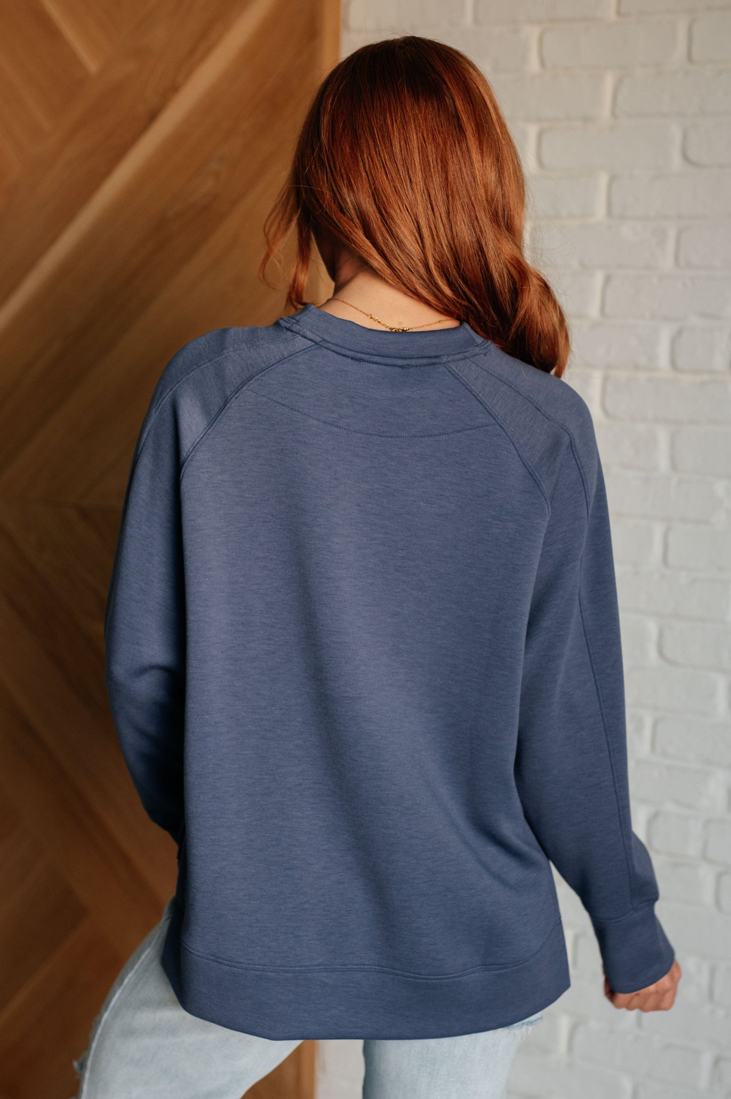 Zenana-It's The Little Things Relaxed Scuba Pullover in Blue Indigo