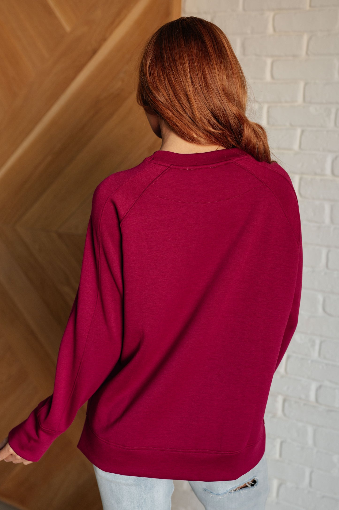 Zenana-It's The Little Things Relaxed Scuba Pullover in Cabernet