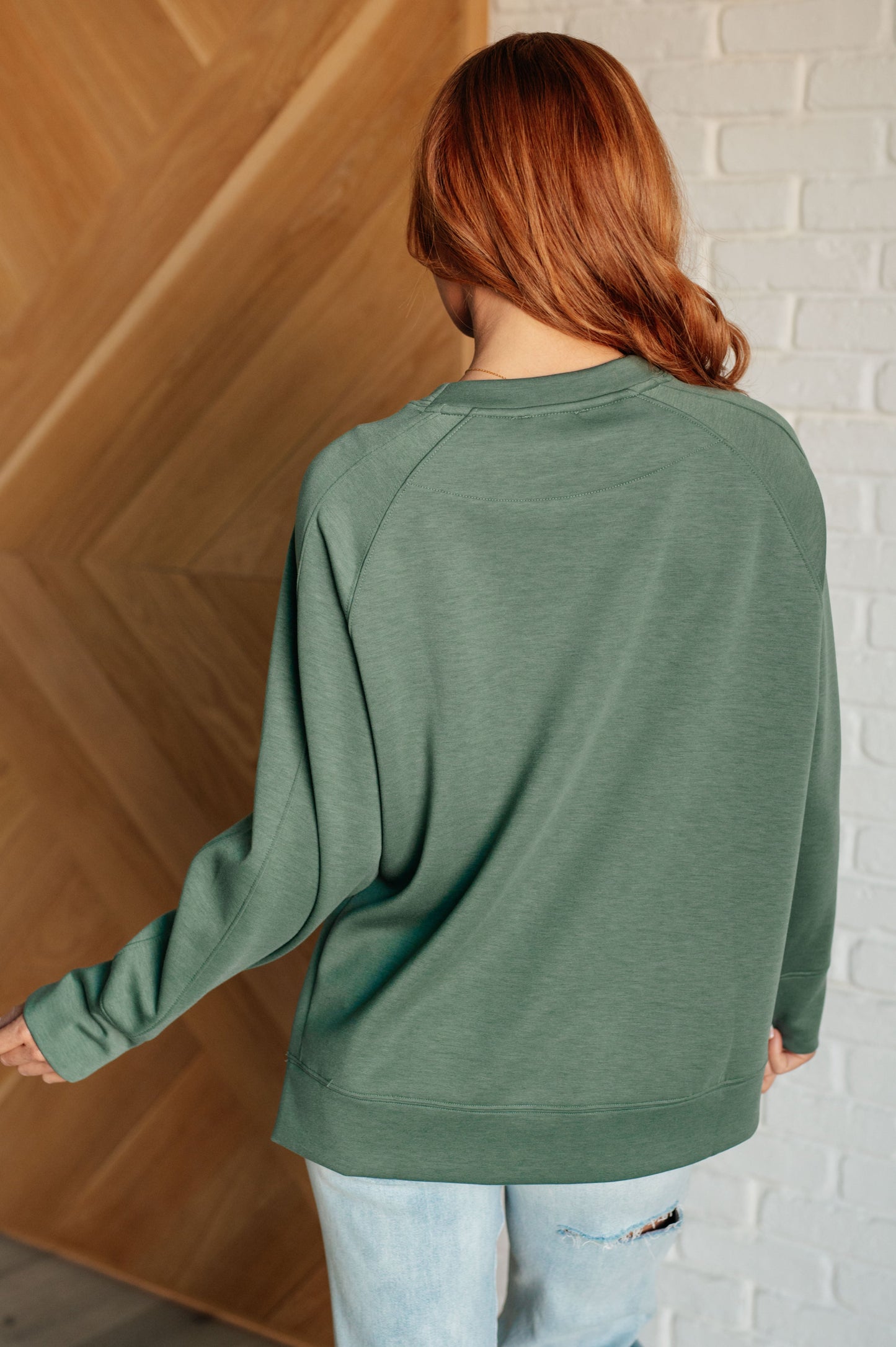 Zenana-It's The Little Things Relaxed Scuba Pullover in Dark Forest