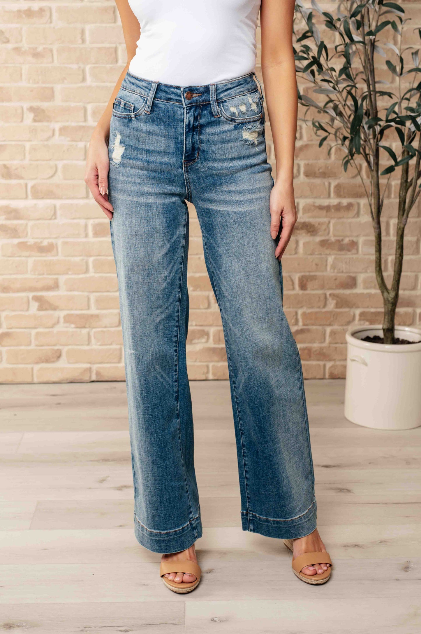 Judy Blue-Katrina High Waist Distressed Denim Trousers