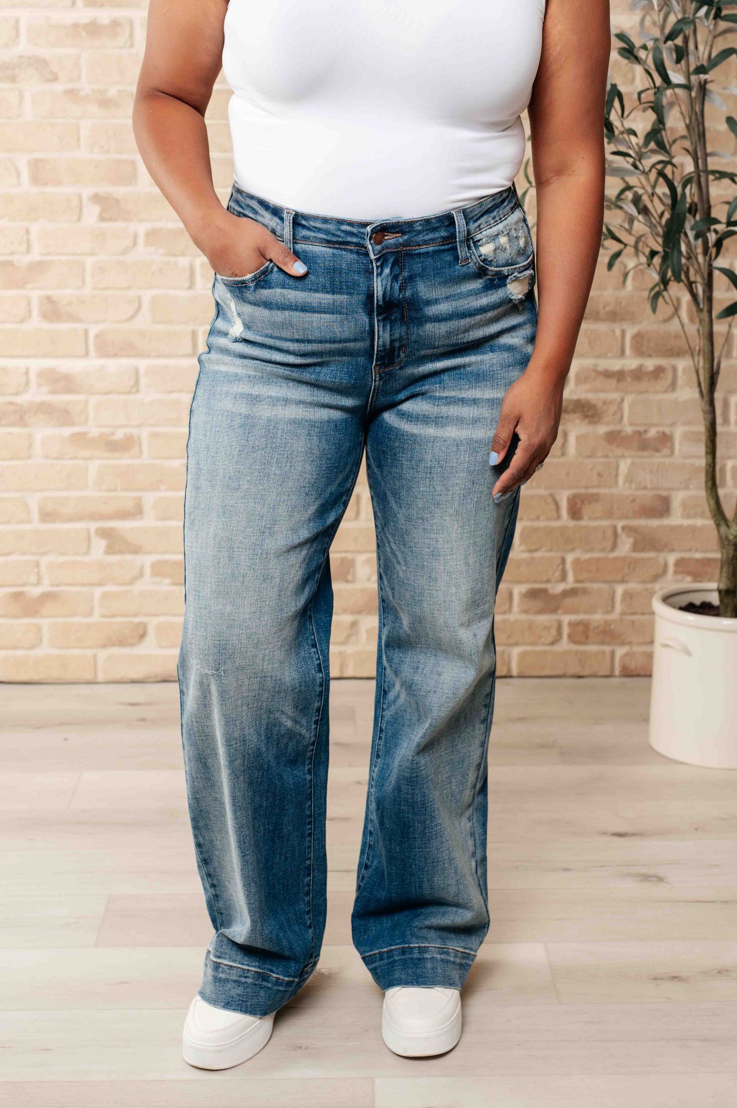 Judy Blue-Katrina High Waist Distressed Denim Trousers