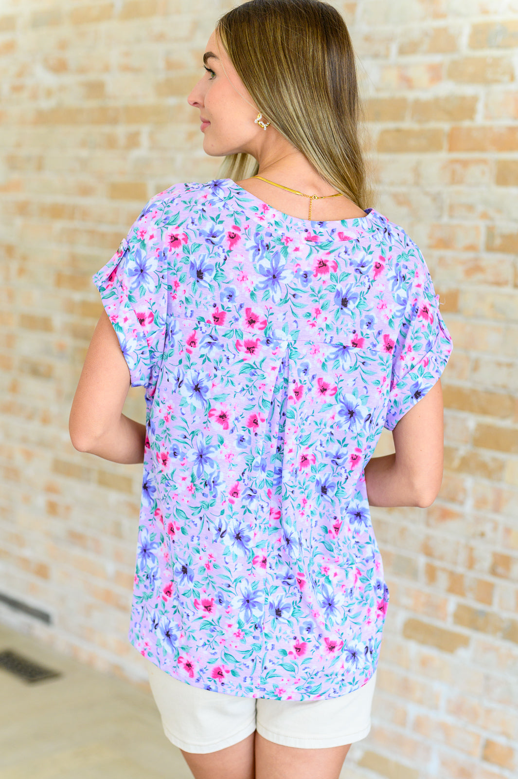 Dear Scarlett- Lizzy Cap Sleeve Top in Muted Lavender and Pink Floral