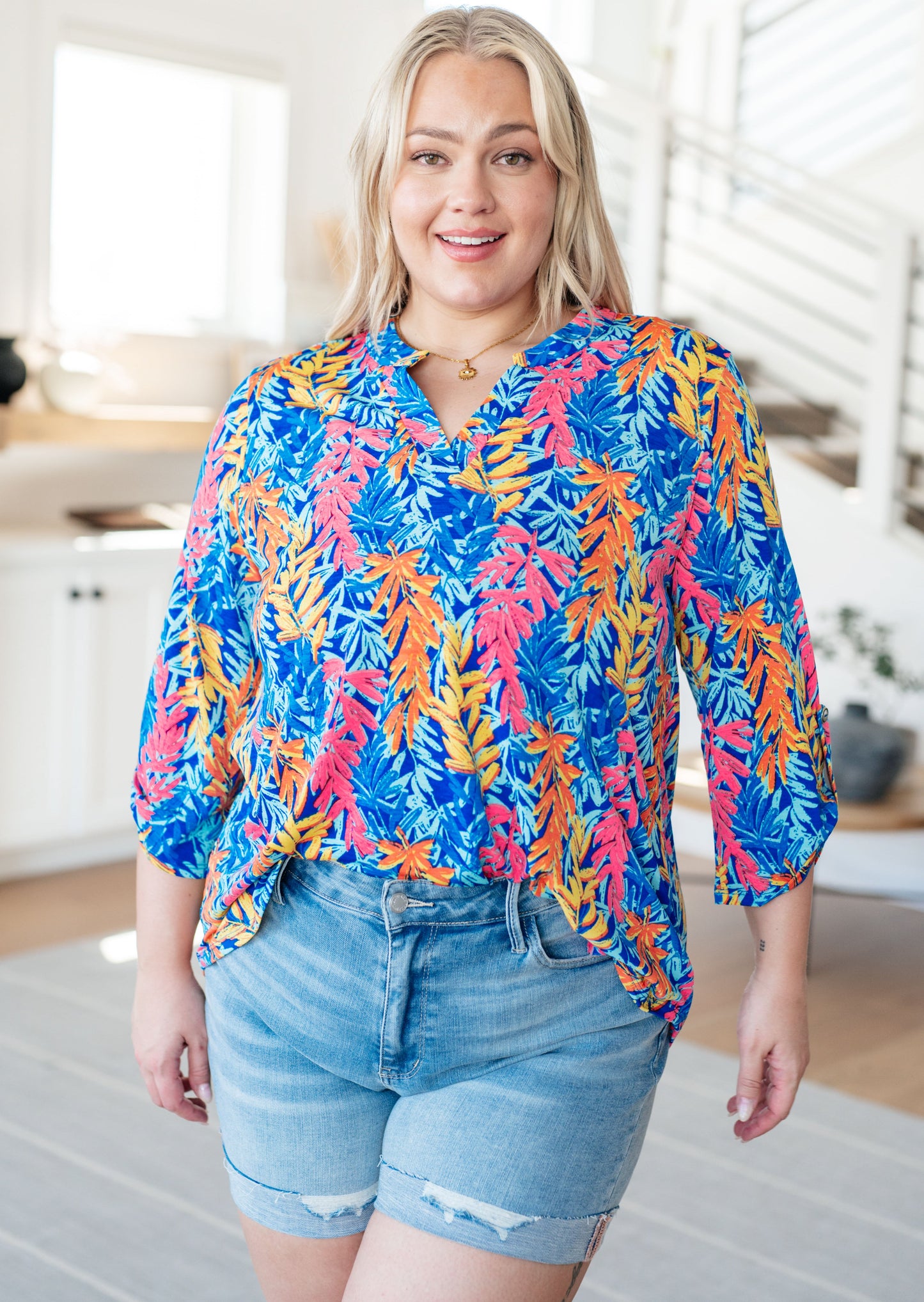 Dear Scarlett-Lizzy Top in Blue and Pink Branches